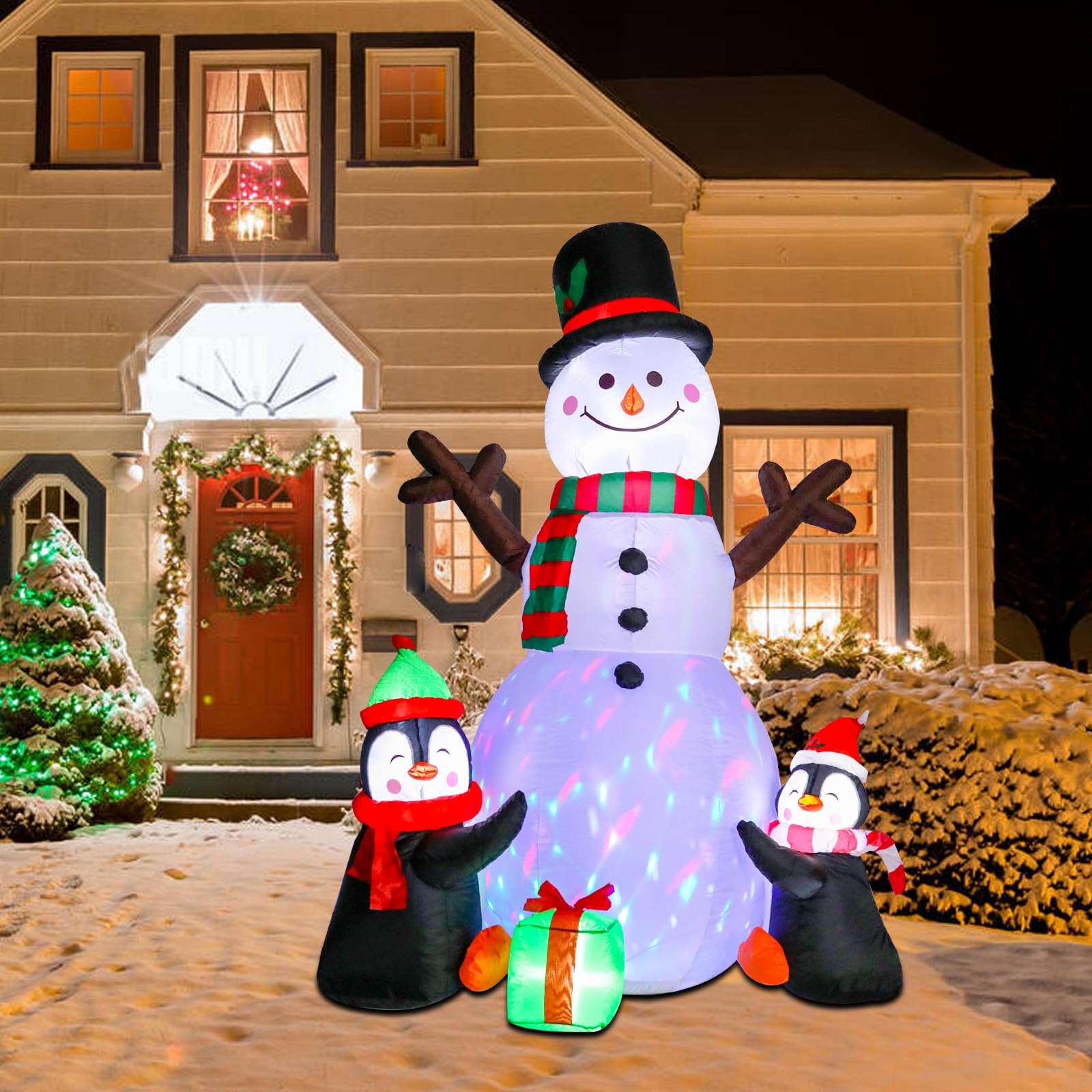 5FT Christmas Inflatables Snowman Outdoor Blow Up Yard Decorations with RGB Lights Xmas Inflatable Decorations for Holiday Patio
