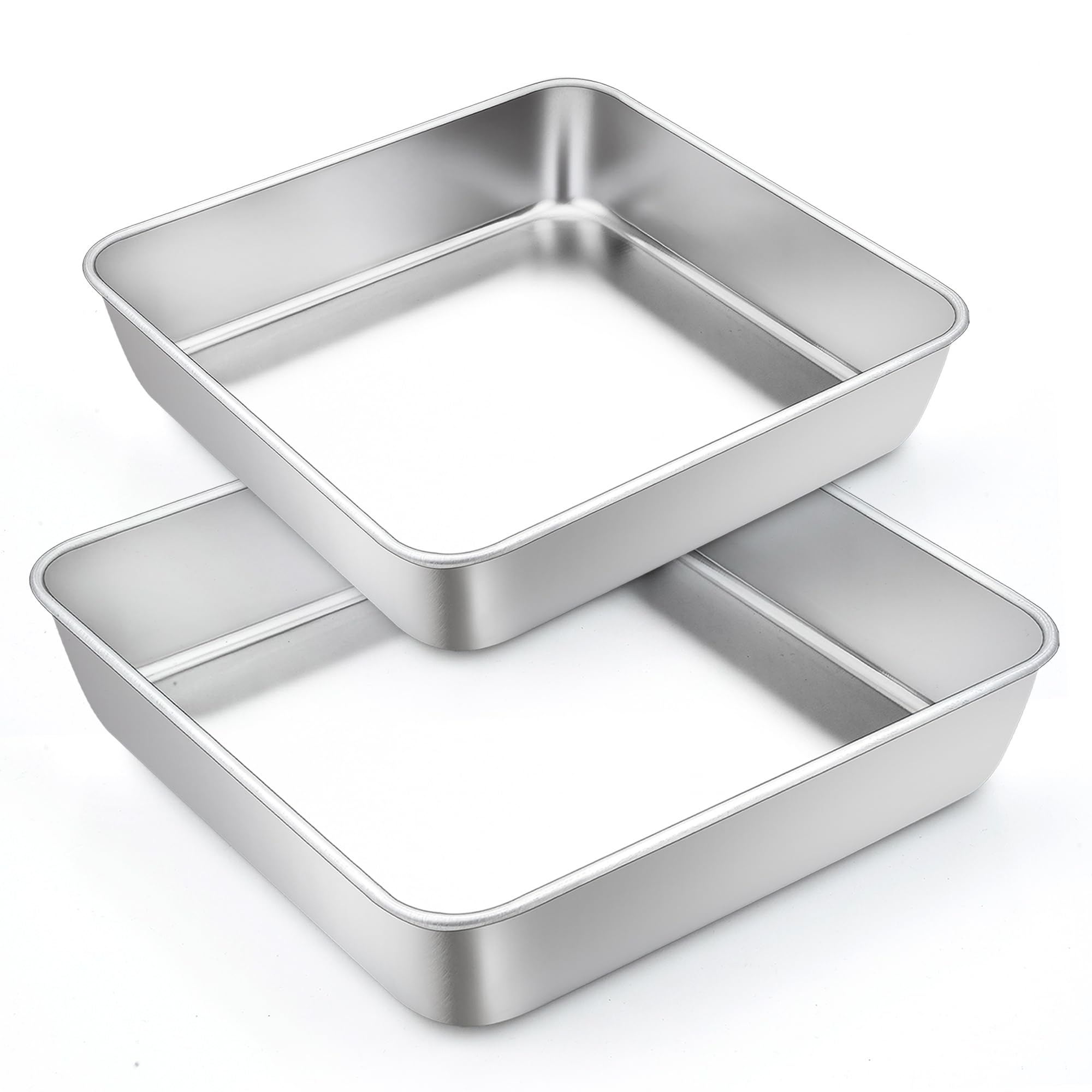 Teamfar Square Cake Pan, 8/9 Inch Stainless Steel Square Baking Pan For Cake Brownie Lasagna, Non-Toxic & Heavy Duty, One Piece