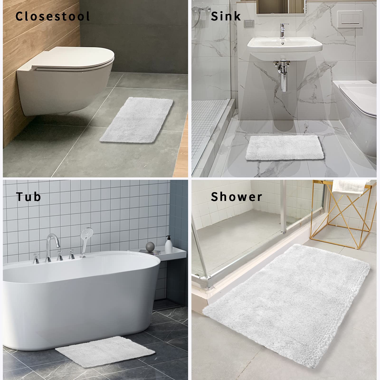 FIFU Bath Mats for Bathroom Non Slip  Super Soft Shaggy Bath Rugs for Bathroom Floor  Absorbent Plush & Machine Washable Bathroom Rug Mat 17x24 Inches White