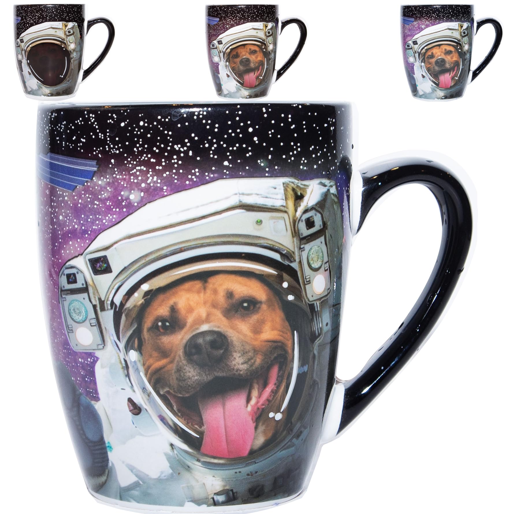 Color Changing Space Dog Coffee Mug 15oz - Astronaut Pitbull & Husky Galaxy Reveal - Funny Heat Sensitive Novelty Dog Mug, Uniqu