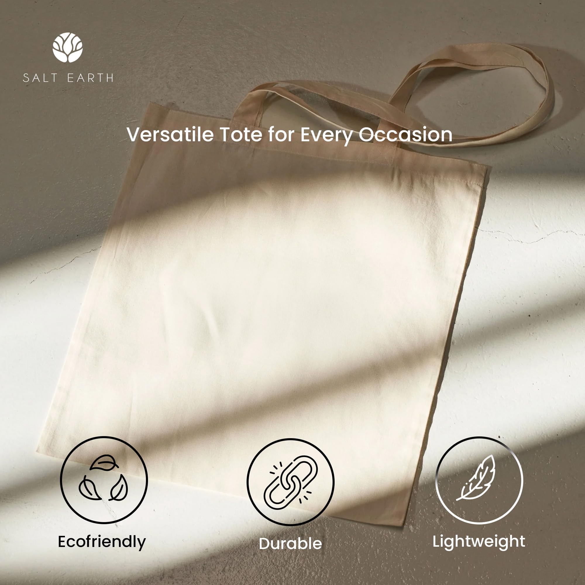 Salt Earth Pack Of 12 100% Cotton Reusable Bulk Grocery Tote Bag, Reusable Shopping Bags, Suitable For Diy, Beach Tote Bag, Prom