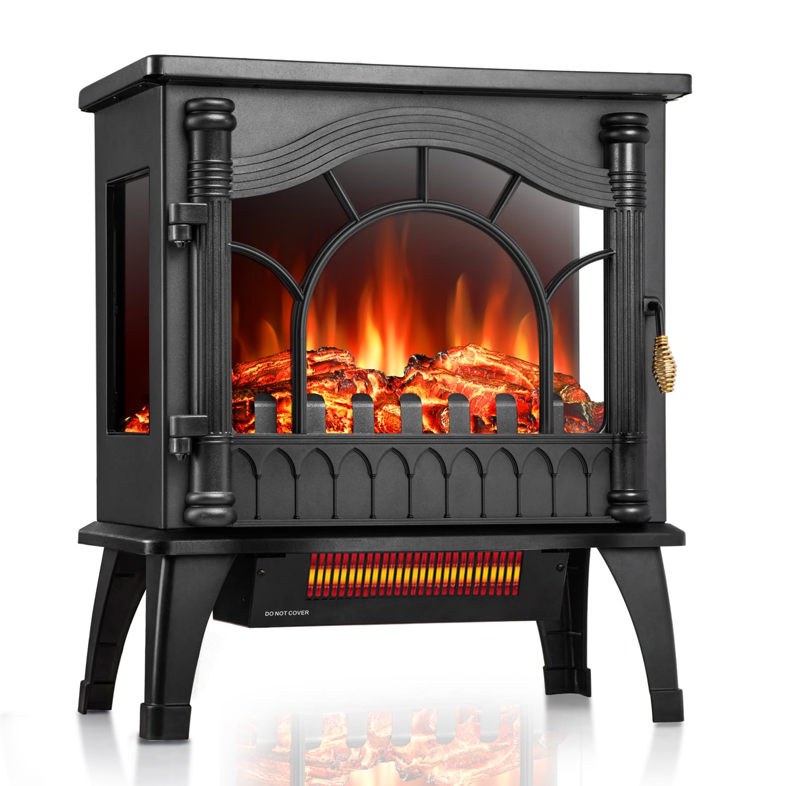 ZAFRO Freestanding Electric Fireplace Stove with Realistic Flame, 5100 BTU Electric Fireplace Heater with Retro Design, 1000W/15