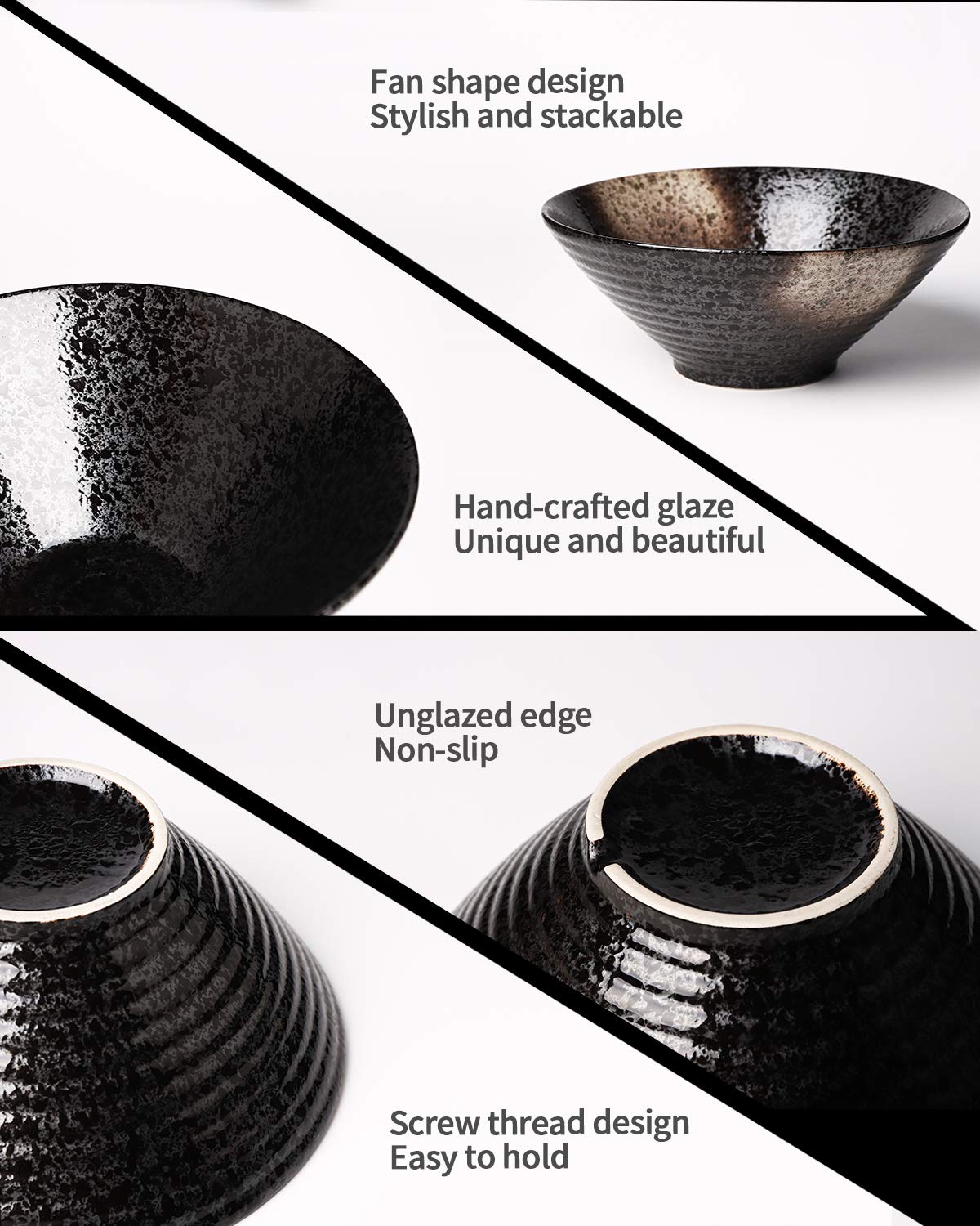 Kanwone Ceramic Japanese Ramen Bowl Set, Noodle Soup Bowls - 37 Ounce, With Matching Spoons And Chopsticks For Udon Soba Pho Asi