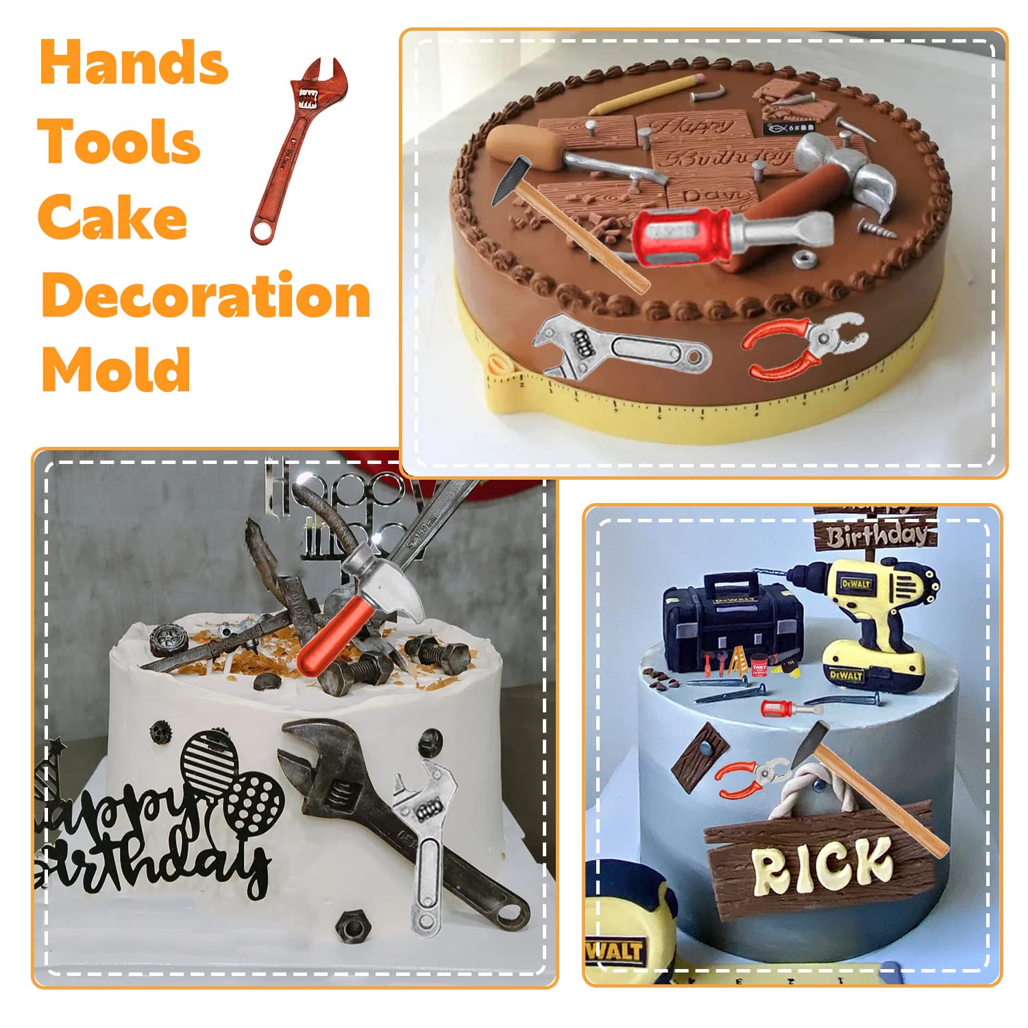 Mypracs Construction Tools Fondant Silicone Molds Mini Hand Tools Candy Chocolate Molds For Sugar Cake Decorating Cupcake Topper