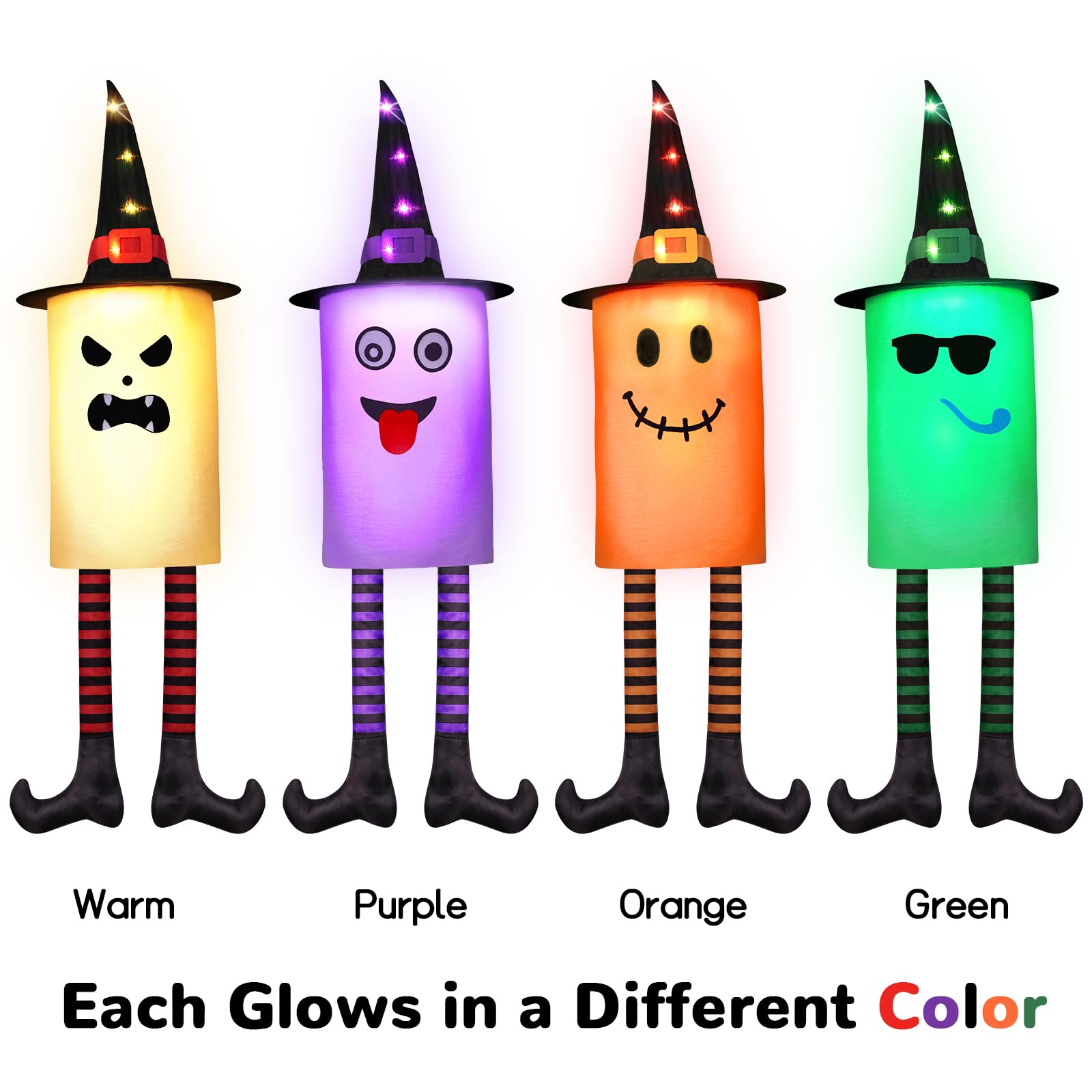 4 Pack Light Up Hanging Ghosts Halloween Decorations Outdoor, Glowing Ghosts with Witch Hats LED Halloween Ghost Lights for Yard
