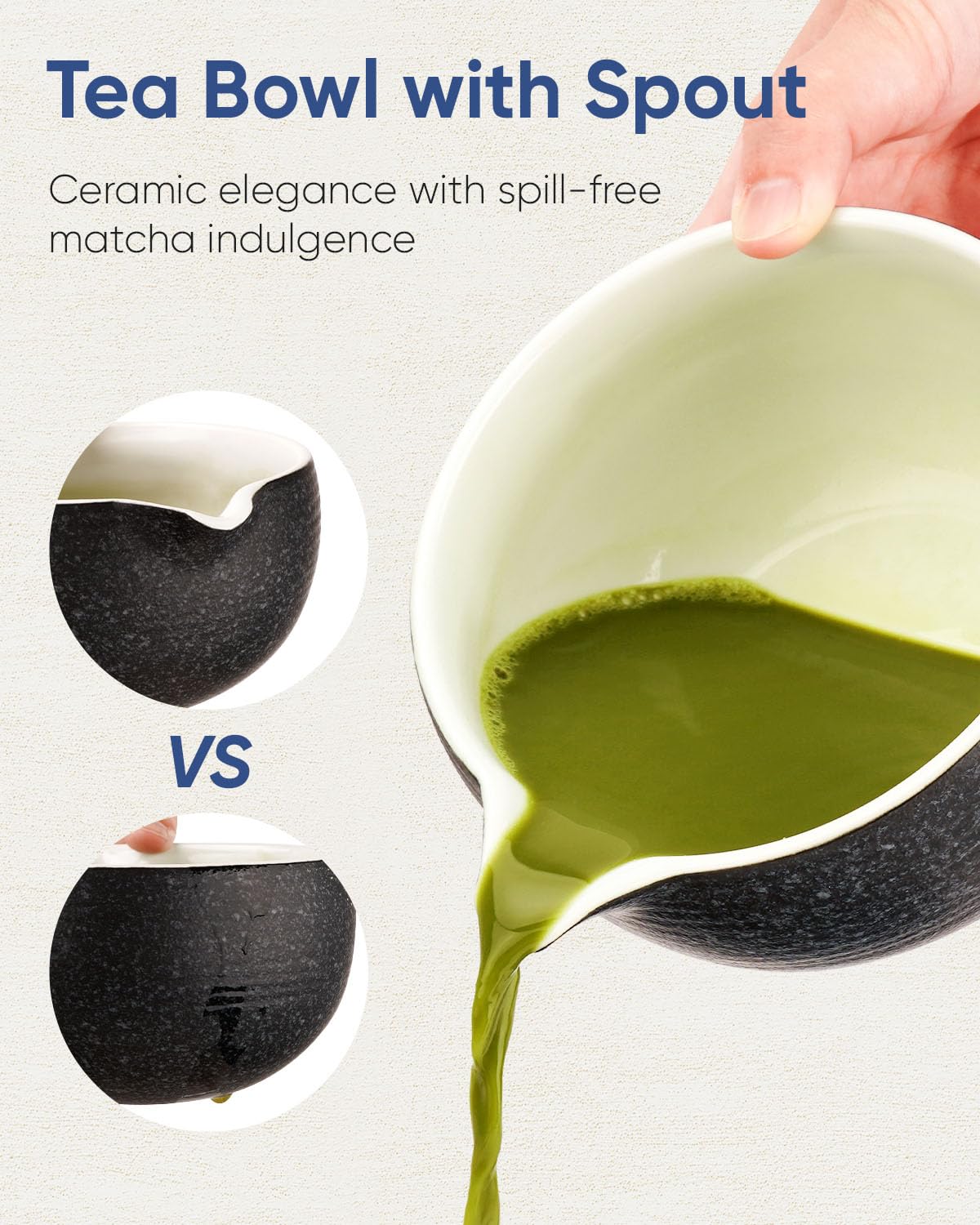Joiish Matcha Bowl With Spout, Ceramic Matcha Bowl And Whisk Holder Set, Matcha Mixing Bowl For Whisking Matcha, Charcoal Grey (