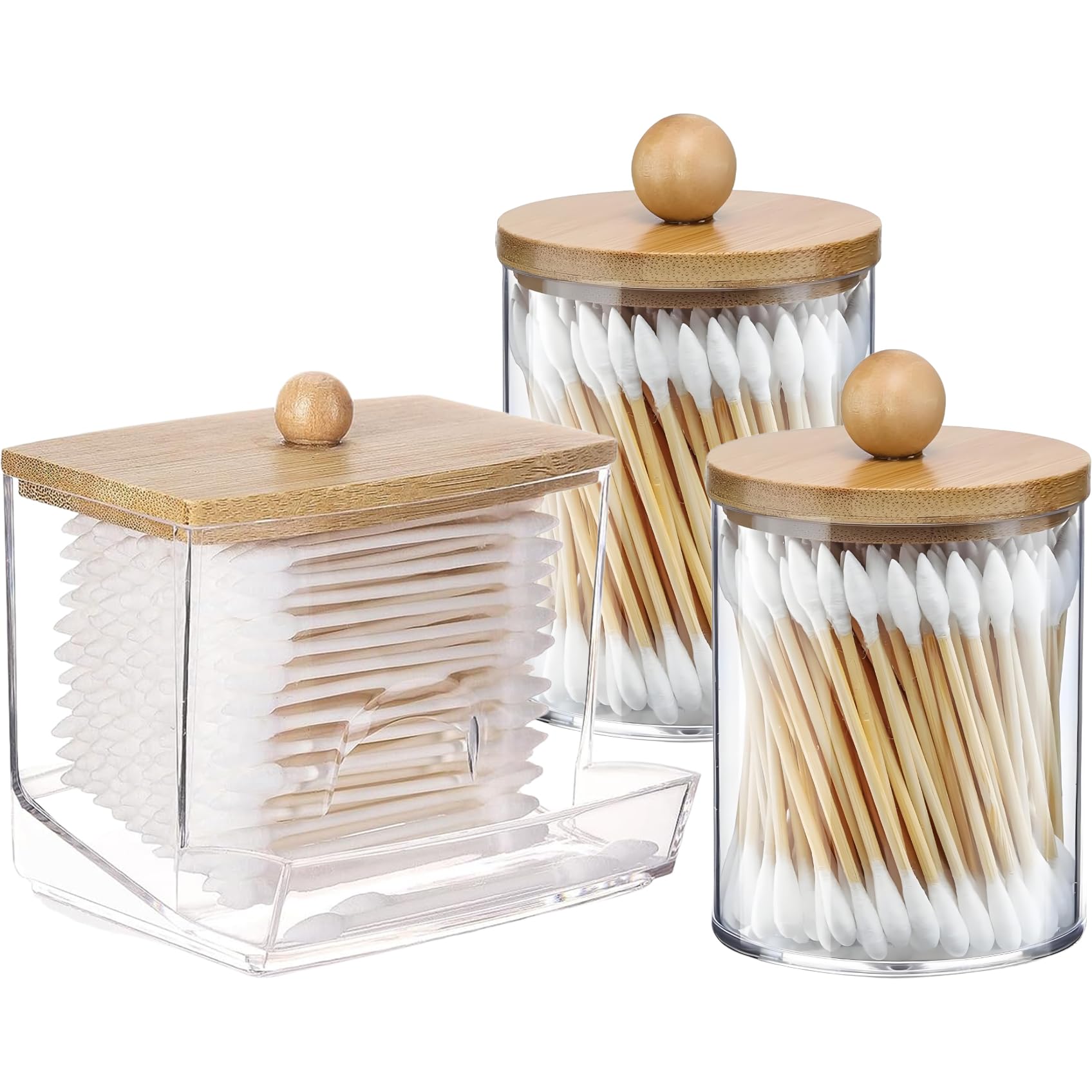 AXX Qtip Dispenser Apothecary Jars Bathroom - Qtip Holder Storage Canister Clear Plastic Jar for Cotton Swab,Q-Tips,Cotton Round
