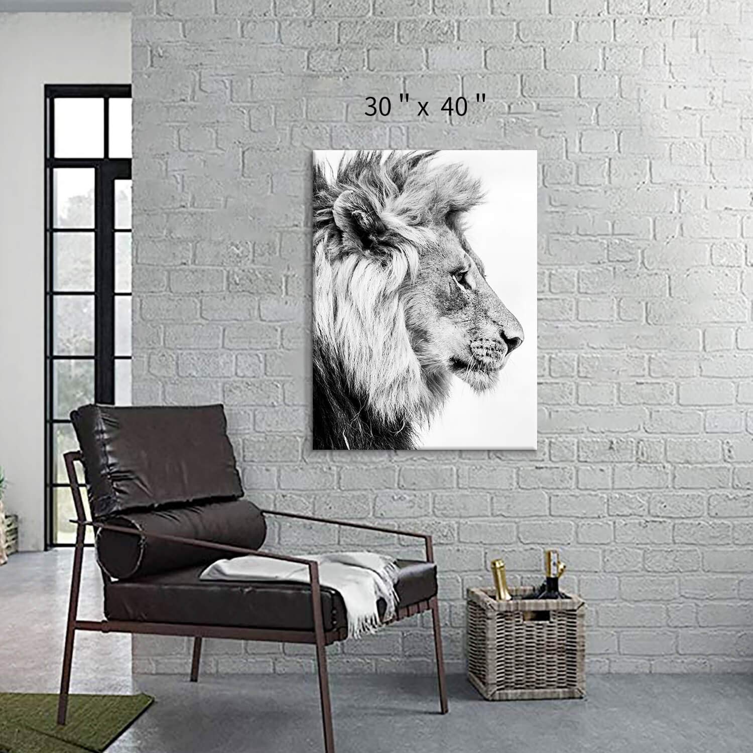 Hardy Gallery Lion Art Wall Decor Picture: Wildlife Portrait Graphic Artwork Print Painting On Wrapped Canvas (40''X30'')