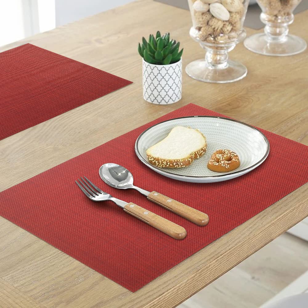 Homedge Pvc Placemat, 4 Pcs Of Non-Slip Heat Resistant Place Mats, Washable Vinyl Placemats, Set Of 4 - Red