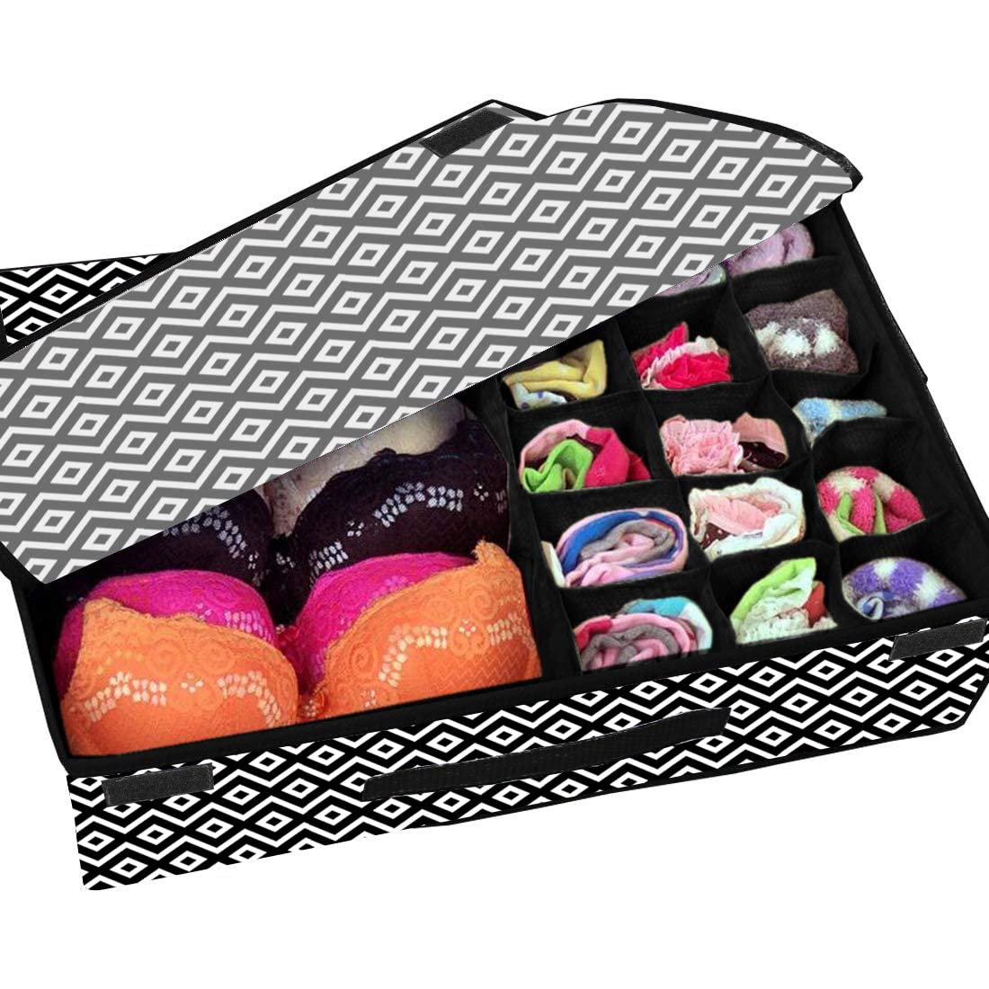 Prettykrafts Non Woven Drawer Dividers Innerwear Wardrobe Organizer, Diamond Black