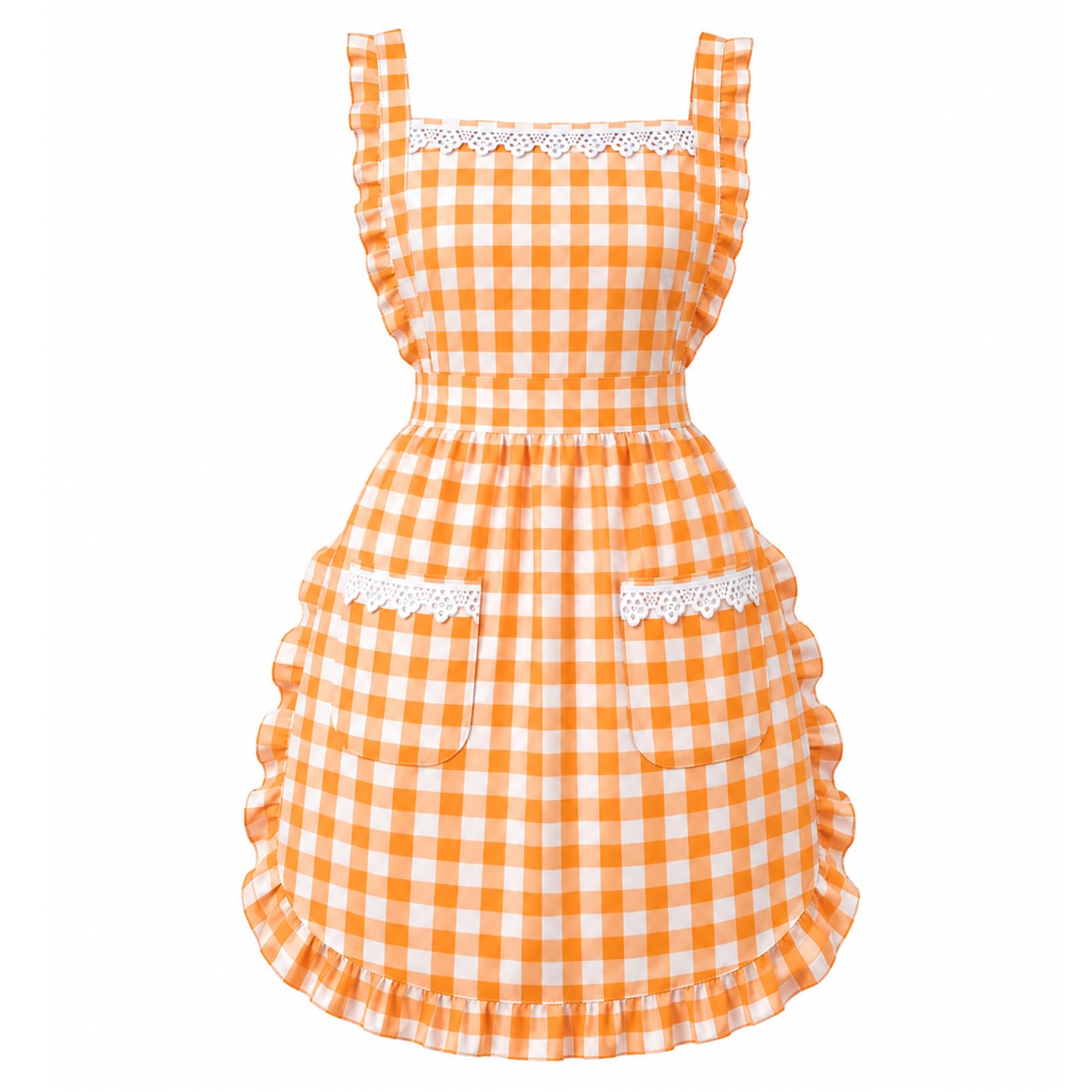 Jarthenaamcs Fall Thanksgiving Kitchen Apron With Pockets, Orange Plaid