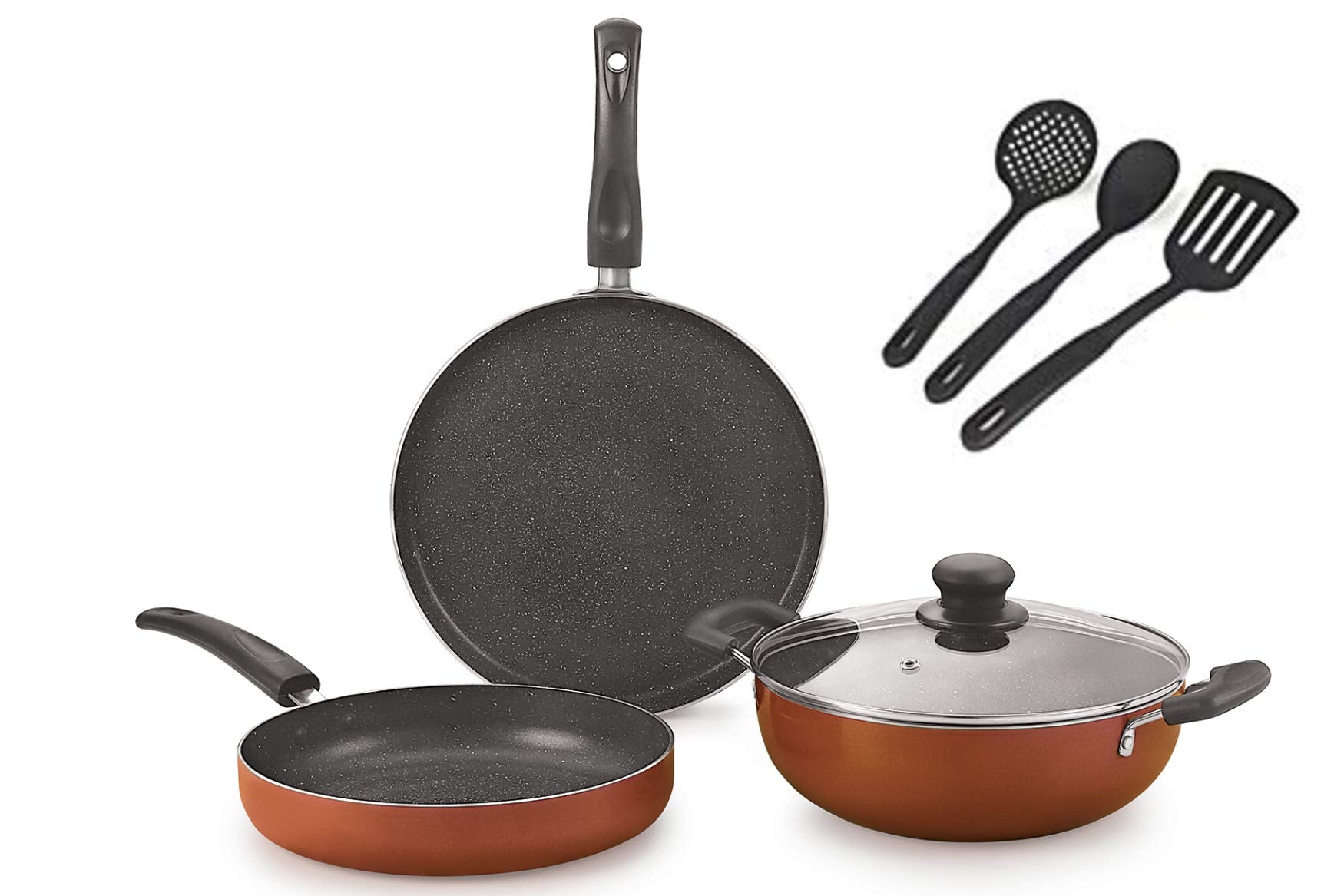 Nirlon Brownie Granite Cookware Combo Gift Set, Brown, 7 Piece