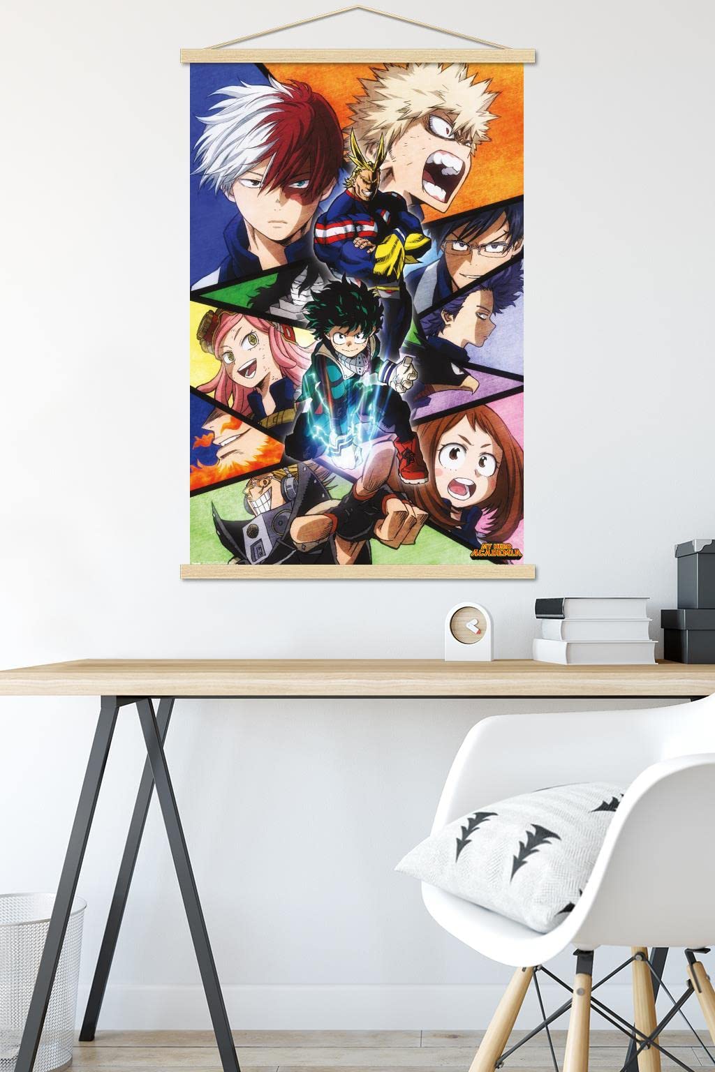 Trends International My Hero Academia - Faces Wall Poster, 22.37'' X 34.00'', Premium Print And Beechwood Hanger Bundle