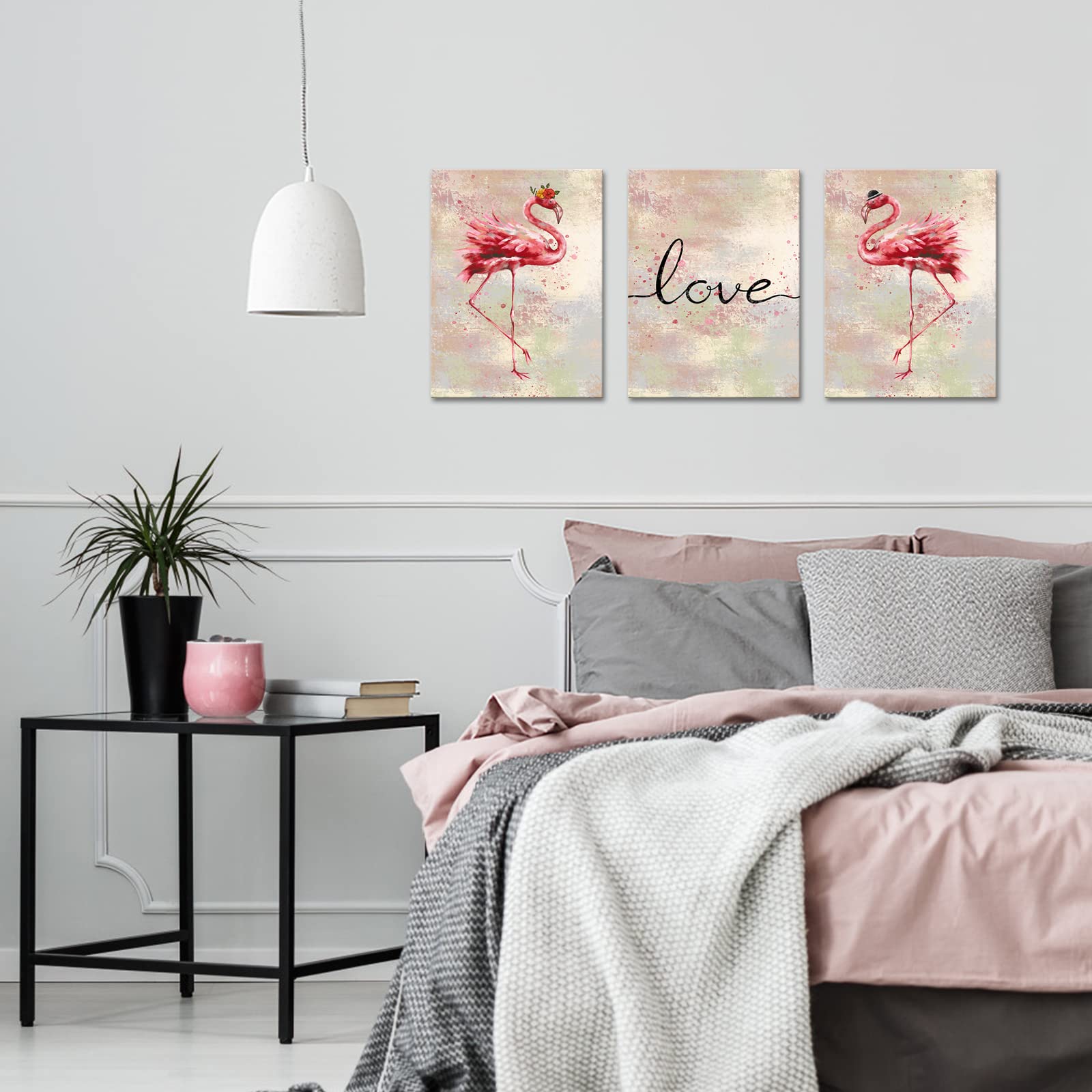Conipit Flamingo Canvas Wall Art For Living Room Pink Wall Prints Love Artwork For Wall Romantic Flamingo Painting Wall Decor Fr