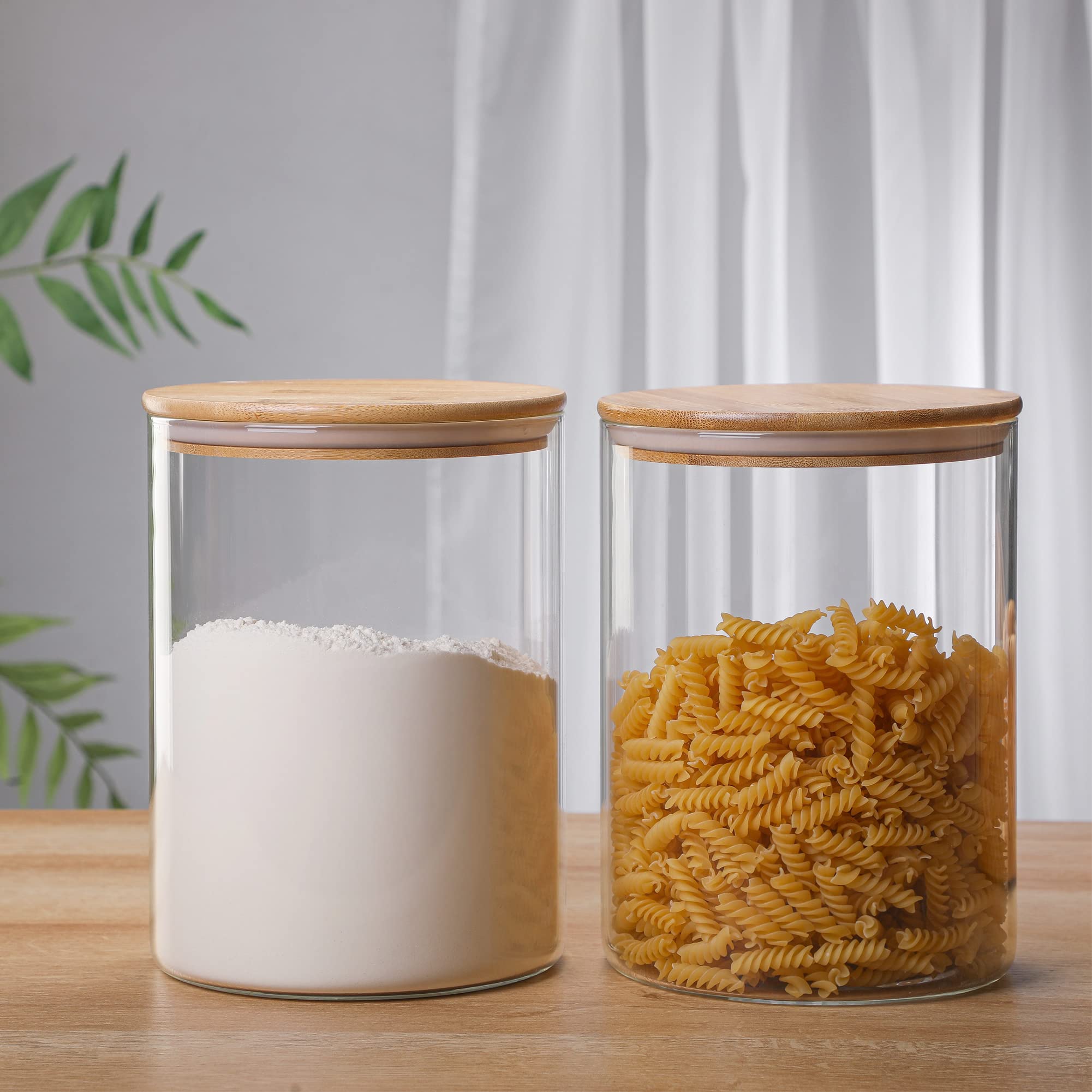 Moladri 3000 Ml/100 Fl Oz Clear Glass Storage Canister Holder With Airtight Bamboo Lid, Extra Large Container Jar For Flour Suga
