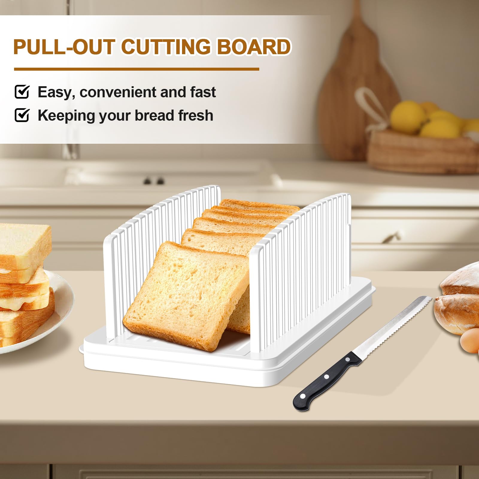 Upgrade Pull Out Bread Slicer For Homemade Bread, Foldable Bread Slicing Guide,Removable Cutting Board, Slice Evenly, Bread Cutt