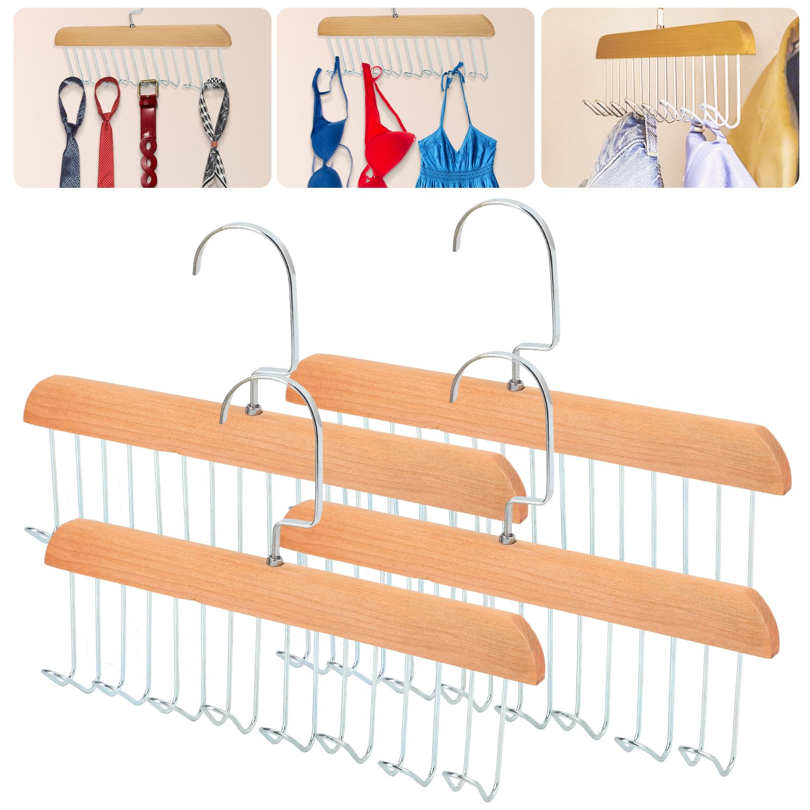 Xbaiyanr 4Pcs Anti Slip Multi Hook Coat Racks,Bra Hangers For Closet Organizer With 8 Hooks 360 Swivel Belt Hanger For Closet Fo