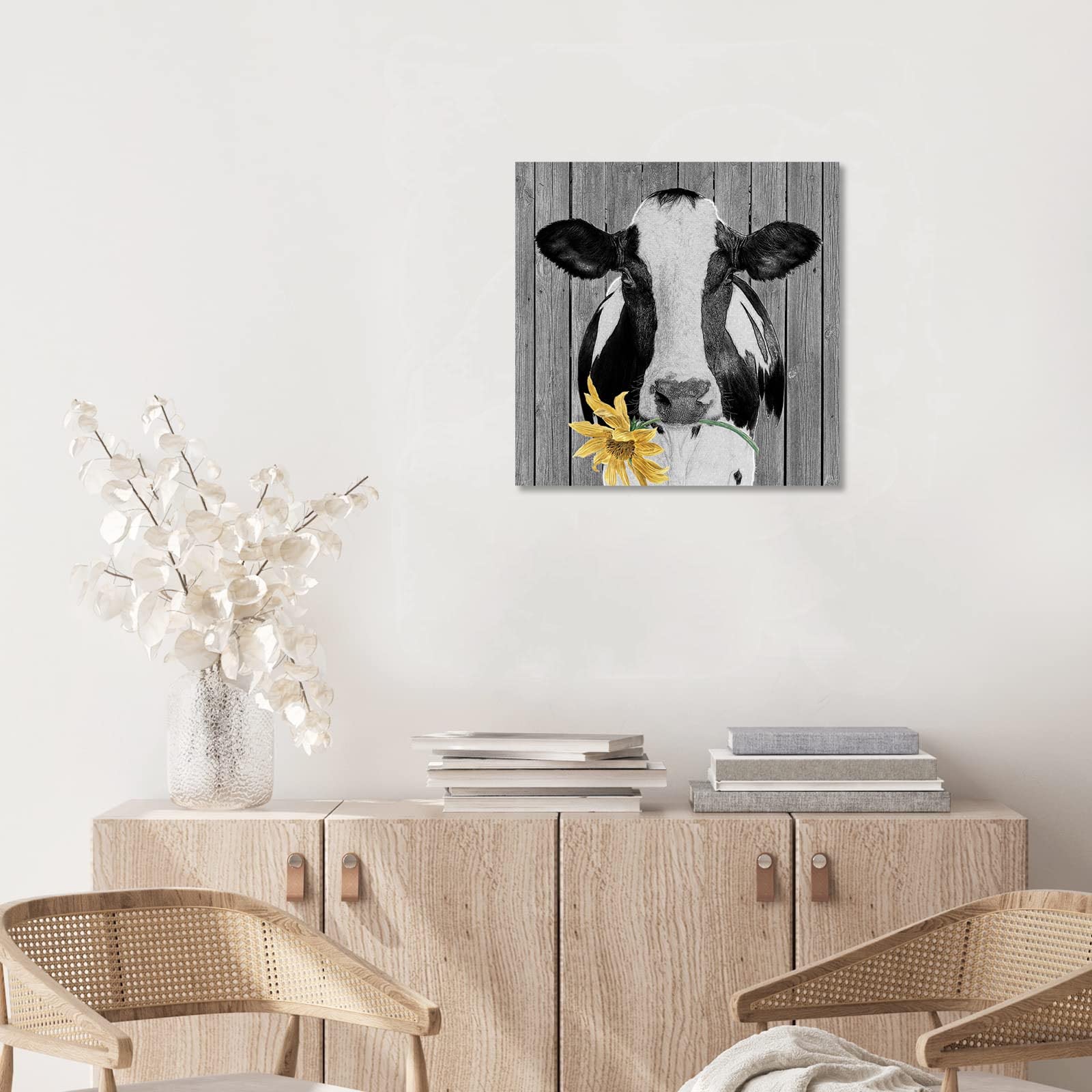 Nteumm Holstein Cow Canvas Wall Art Decor Black And White Country Farmhouse Kitchen Bathroom Rustic Retro Picture Modern Home Be