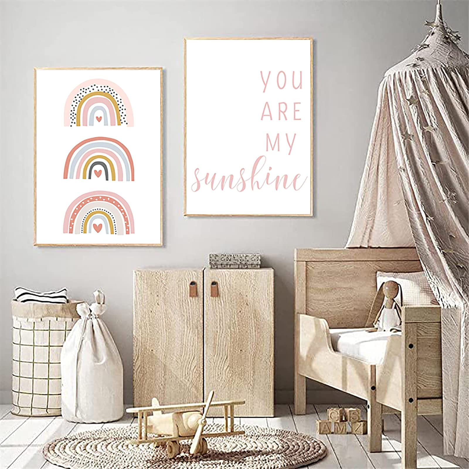 Yuwondess You Are My Sunhine Nursery Canvas Wall Art Sunshine Boho Poster Modern Themed Prints Pink Heart Rainbow Paintings For