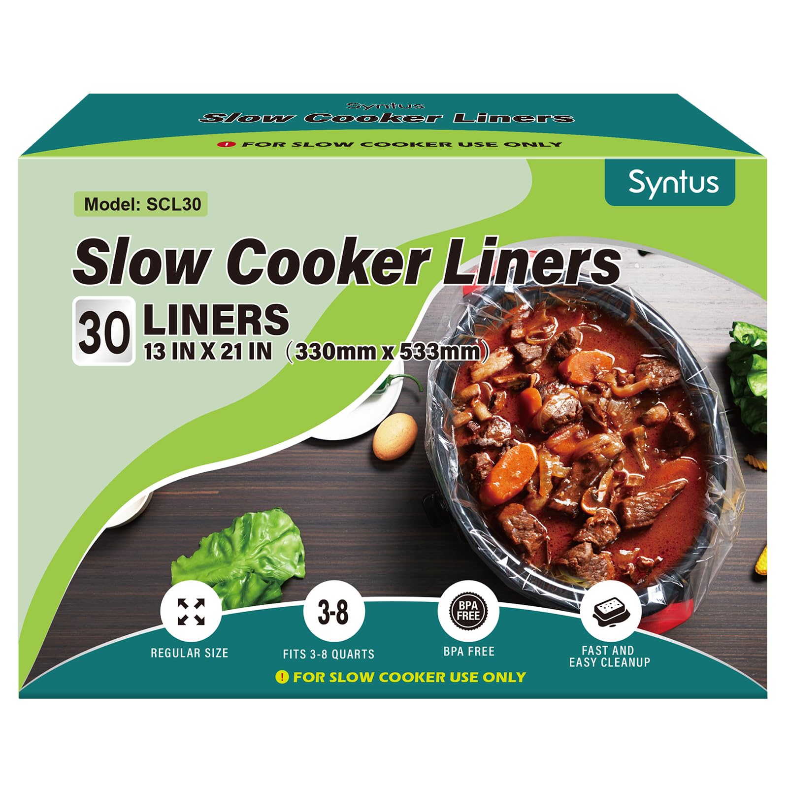 Syntus Slow Cooker Liners  30 Count Cooking Bags Large Size Disposable Pot Liners Plastic Bags  Fit 3QT to 8QT for Slow Cooker Cooking Trays  13''x 21'' 1 Pack