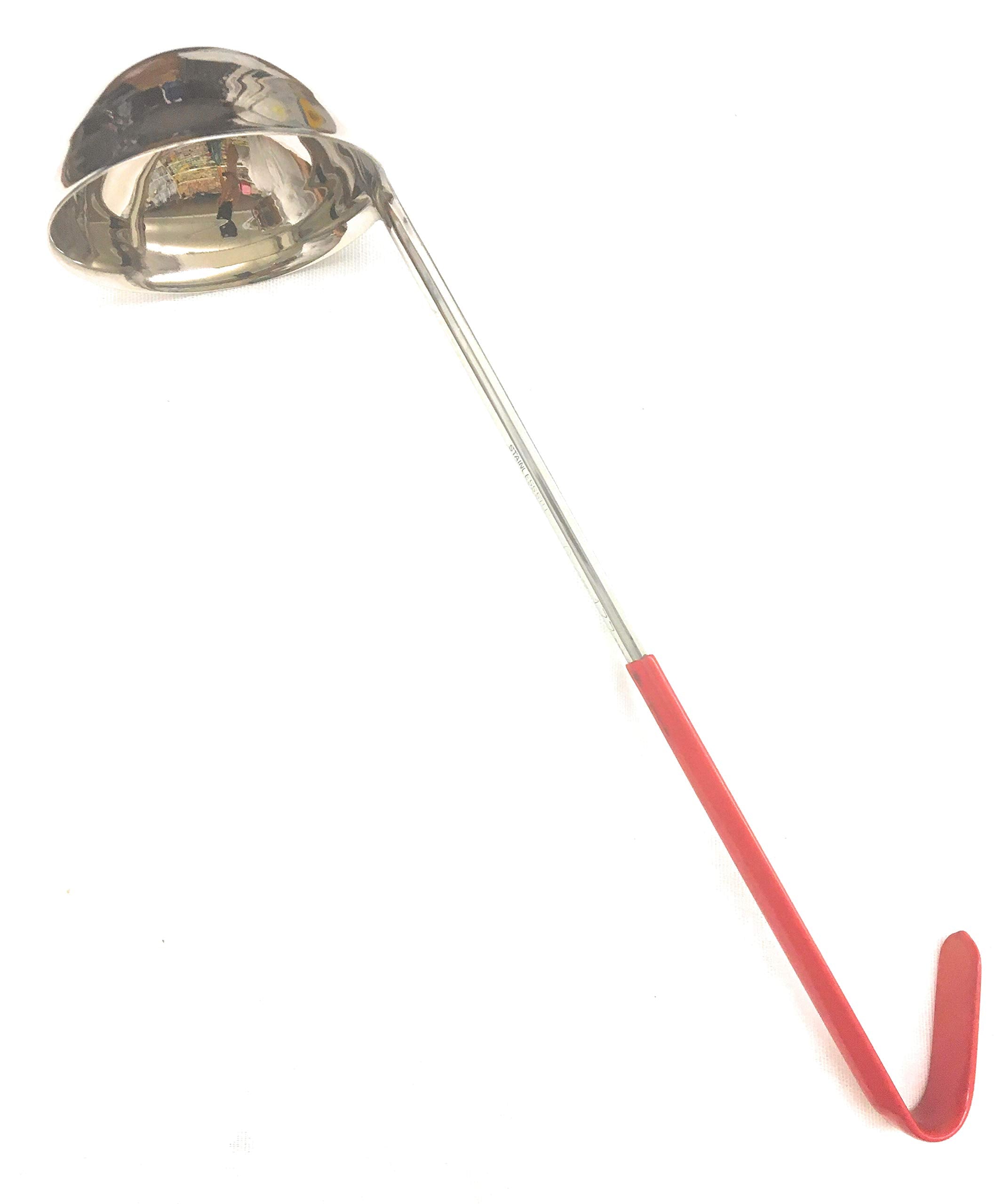 Commercial Stainless Steel Hooked Handle Ladle with Pouring Rim, Utensil Red Handle spoodle  KOSHER Color MARKING (6 oz177 ml,