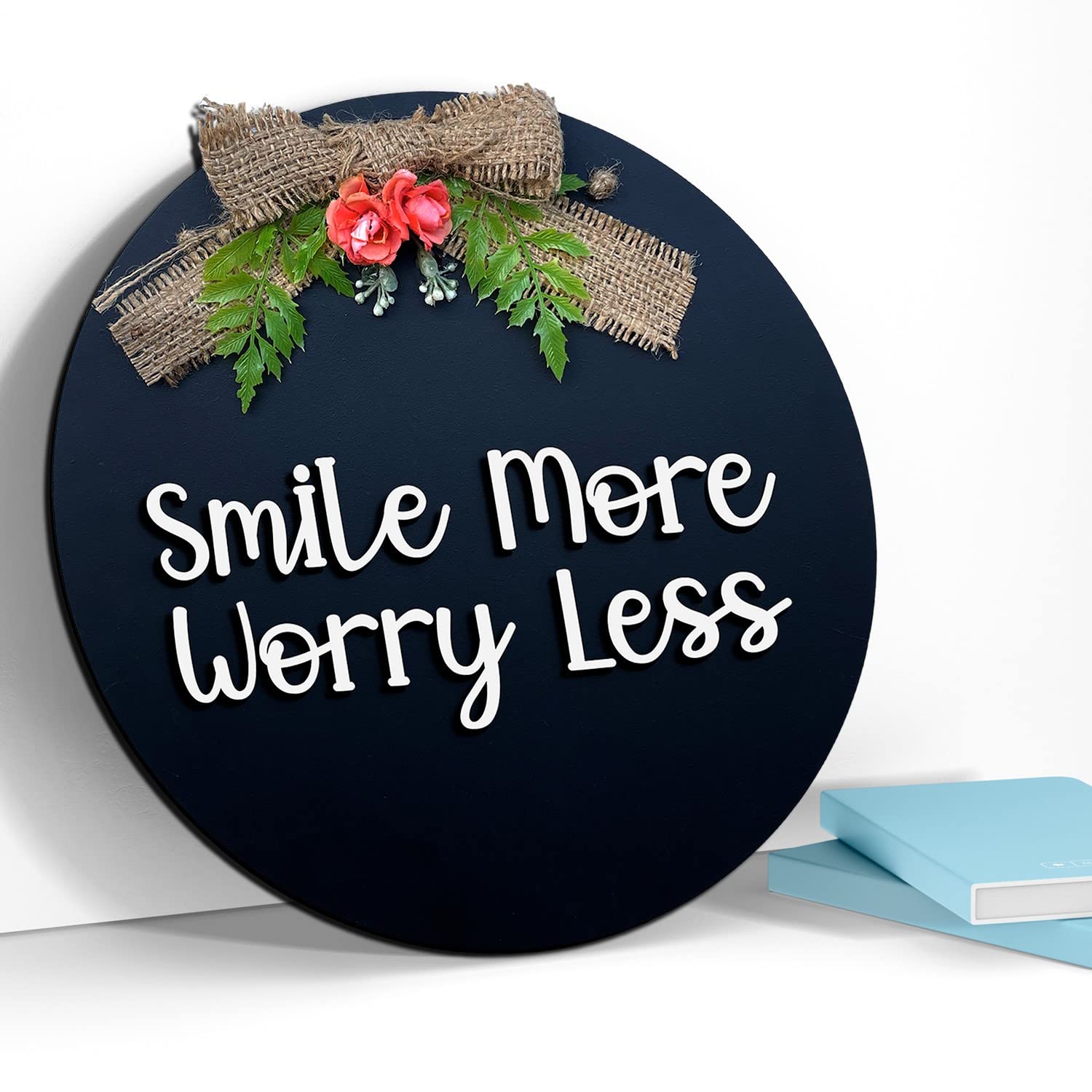 Chalk My Theme Smile More Worry Less Wooden Written Wall Hangings For Home Decoration And Gift