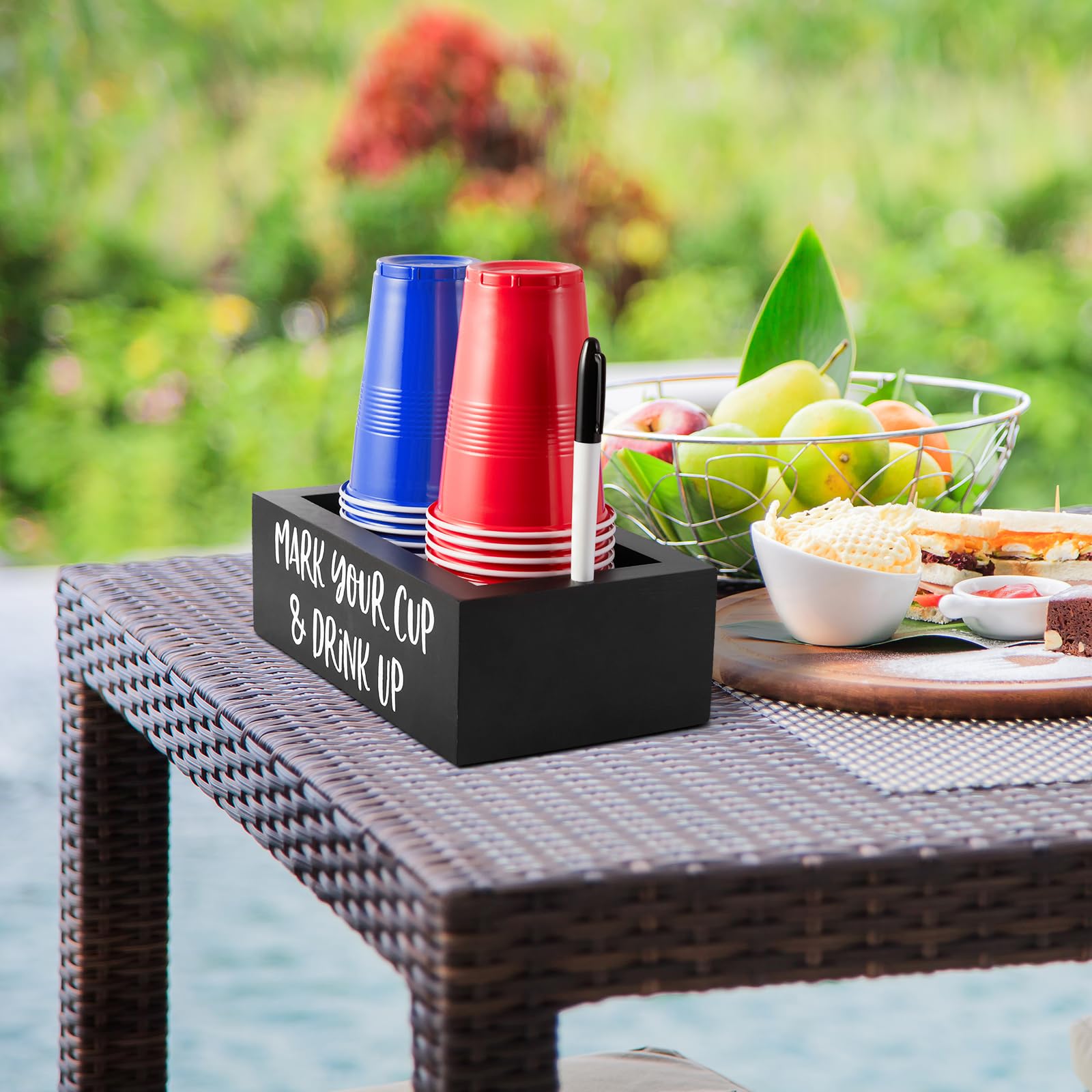 Drastar Double Disposable Cup Holder With Marker Slot, Mark Your Cup And Drink Up Caddy, Wood Disposable Cup Holder, Plastic Cup