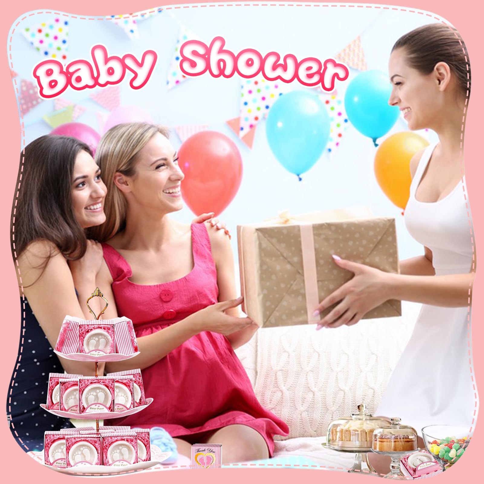 Aixiang 24 Pack Baby Shower Favors Soaps Handmade Pink Pitter Patter Gift Boxed Baby-Feet Scented Soap Favors For Baby Girl Baby