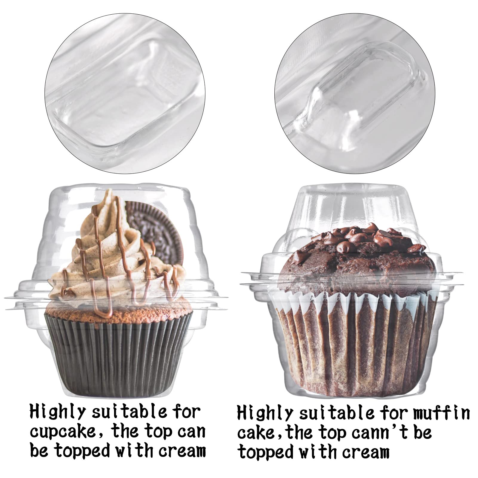 Nplux 50 Pack Individual Cupcake Containers Plastic Cupcake Boxes Cupcake Holders Stackable Deep Dome Cupcake Carrier