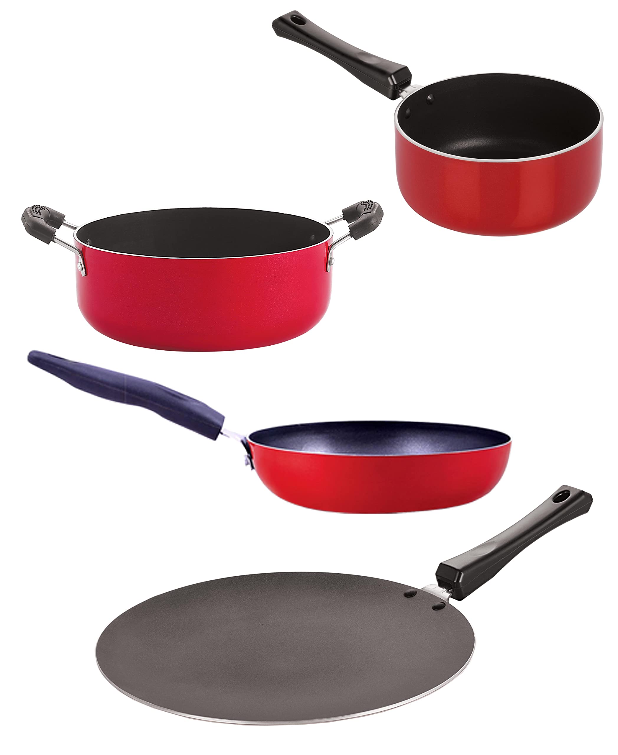 Nirlon Gas Compatible Non Stick Aluminium Cookware Set Of 4Pieces (Ct11_Sp(M)_Cvg_Cs24)