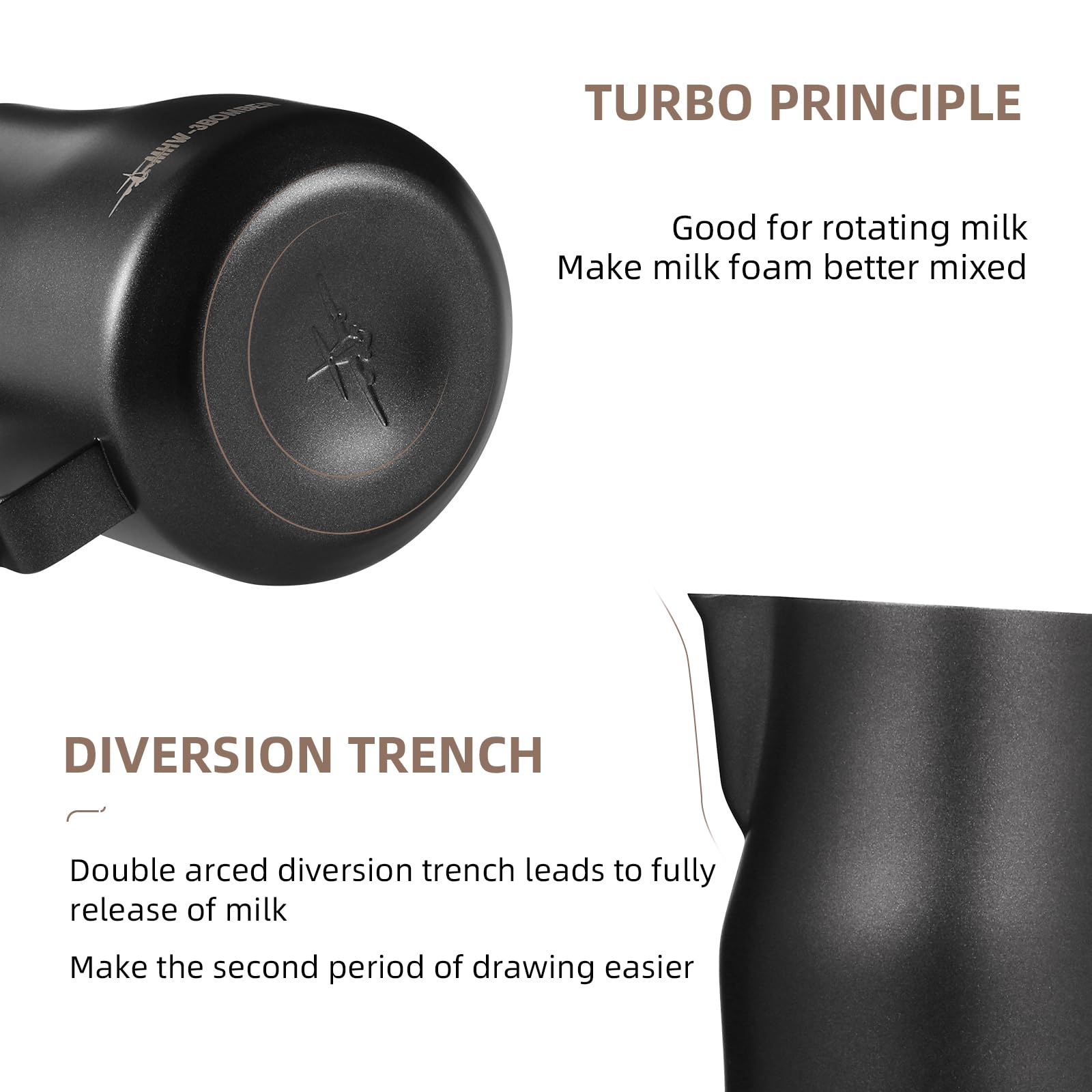 Mhw-3Bomber Milk Frothing Pitcher 12Oz Milk Frother Cup Espresso Steaming Pitcher Stainless Steel Milk Frother Cup Barista Latte