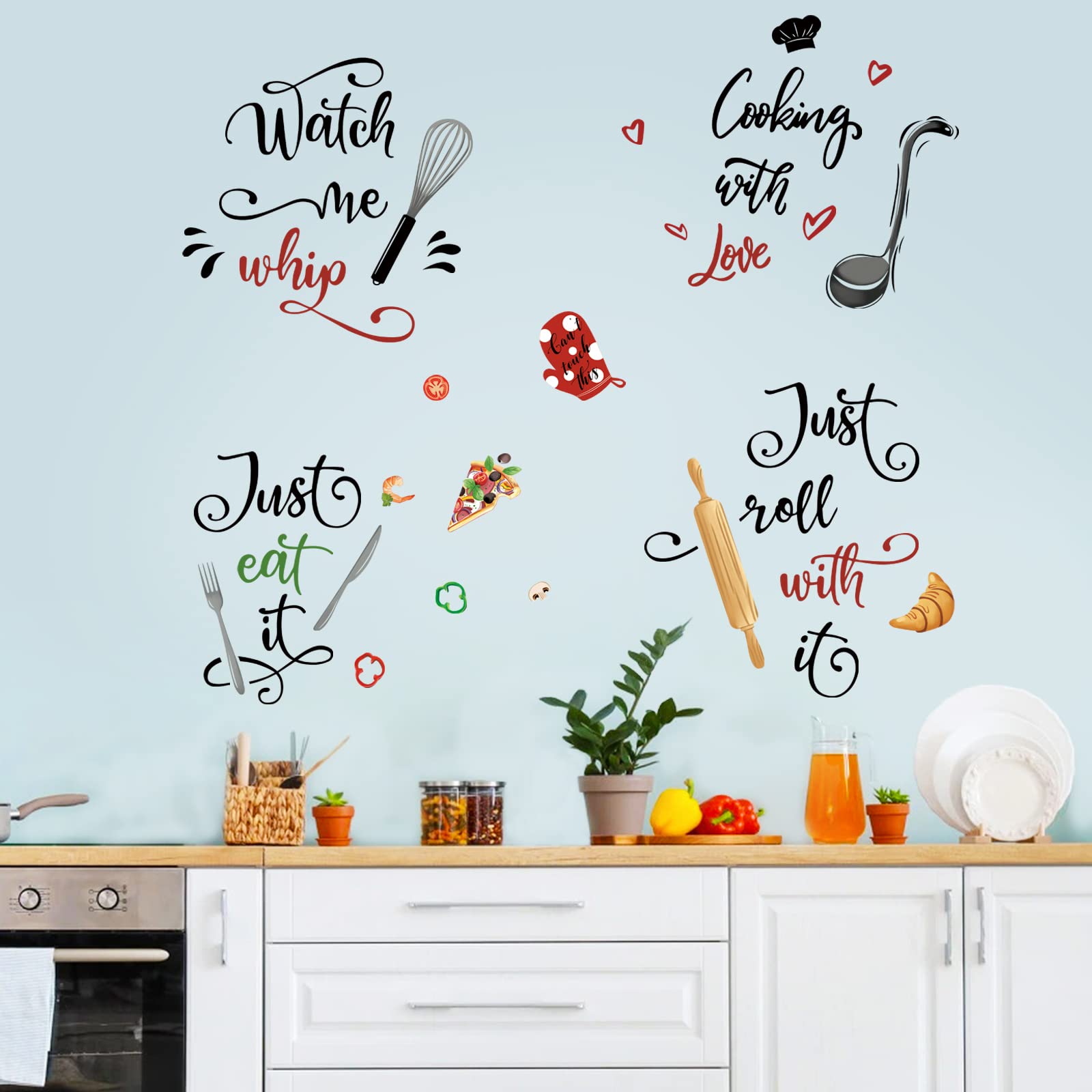 Wondever Kitchen Food Wall Stickers Quotes Kitchenware Lettering Peel And Stick Wall Art Decals For Cupboard Dining Baking Room