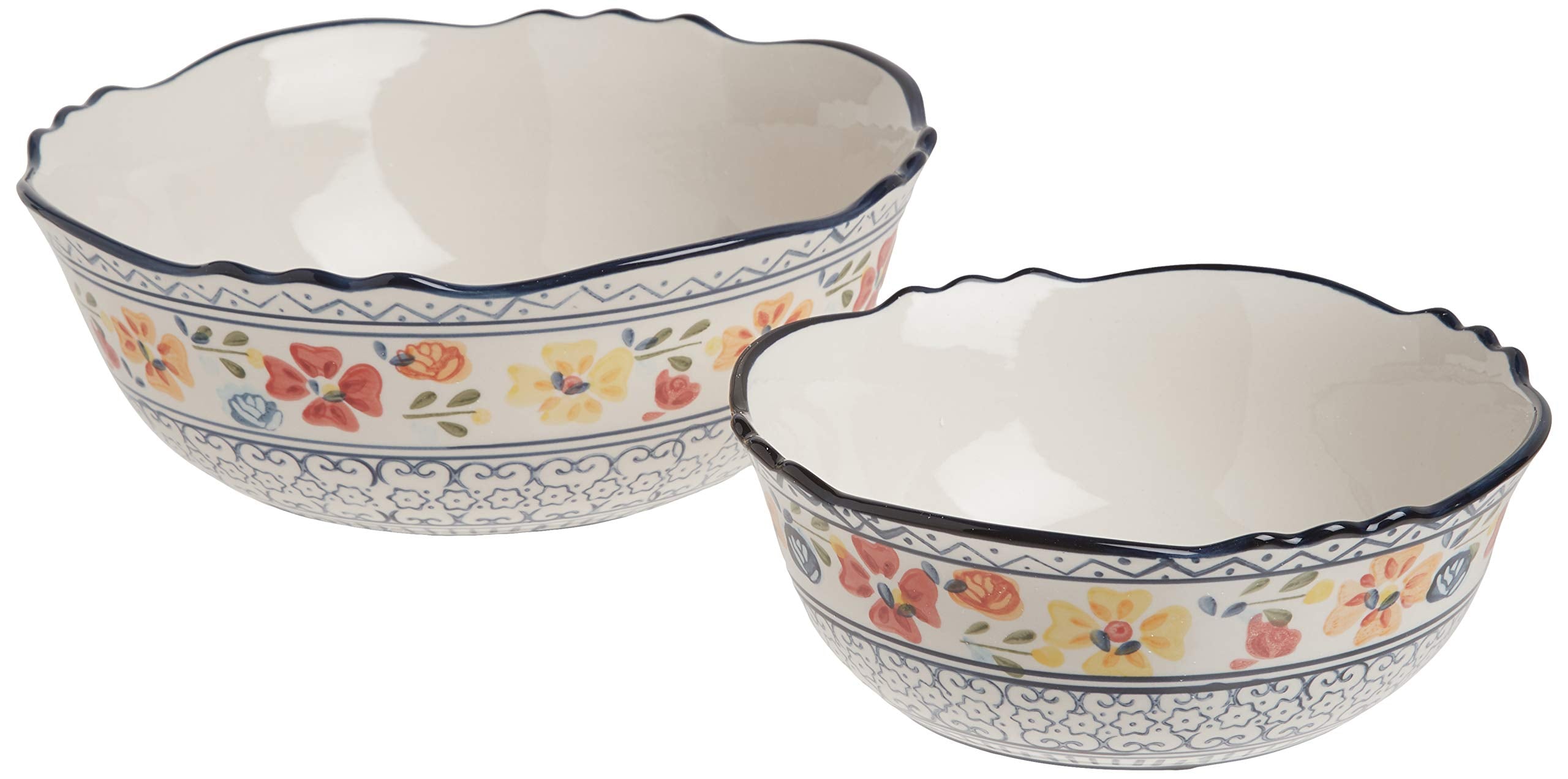 Gibson Elite Hand-Painted Dinnerware Set, 2-Piece Serving Bowls, Luxembourg