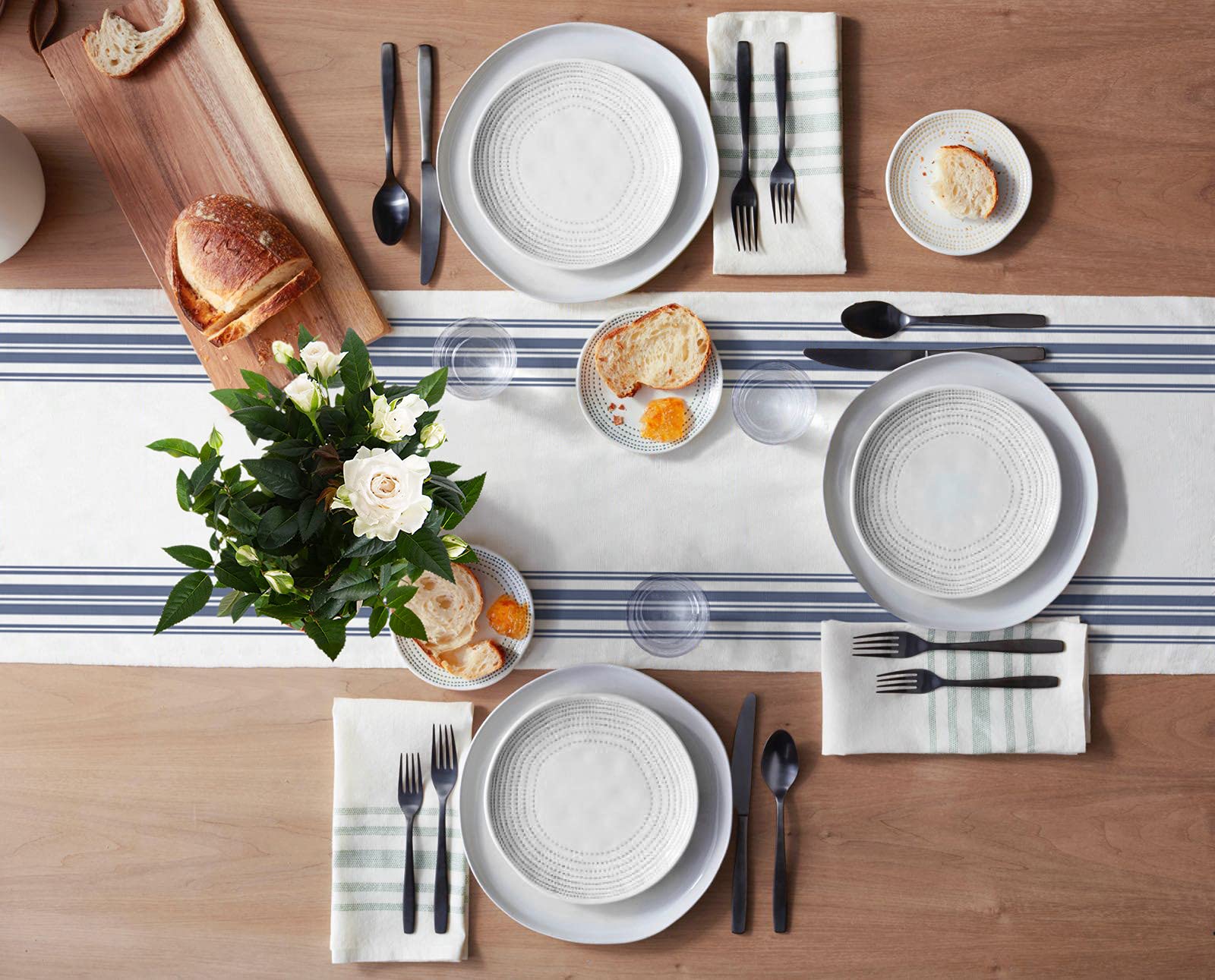 Cotton Linen Table Runner 120Inches Long, Blue White Stripes, Burlap Table Cloth Dresser Scarves For Farmhouse Dining Room/Holid