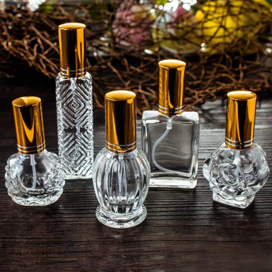 H&D Hyaline & Dora Vintage Glass Perfume Bottles Empty Refillable Sprayer Bottle Fine Mist Spray Bottles Set Of 5