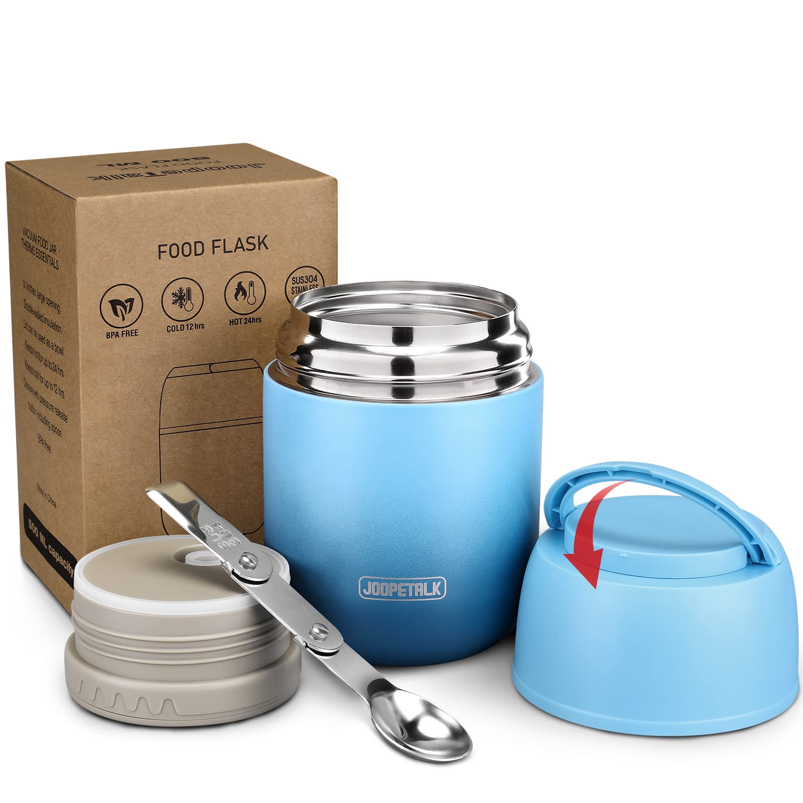 JOOPETALK 17 oz Insulated Lunch Containers, Hot Food Jar, Wide Mouth, Vacuum Stainless Steel Thermo Lunch Box with Handle and Fo