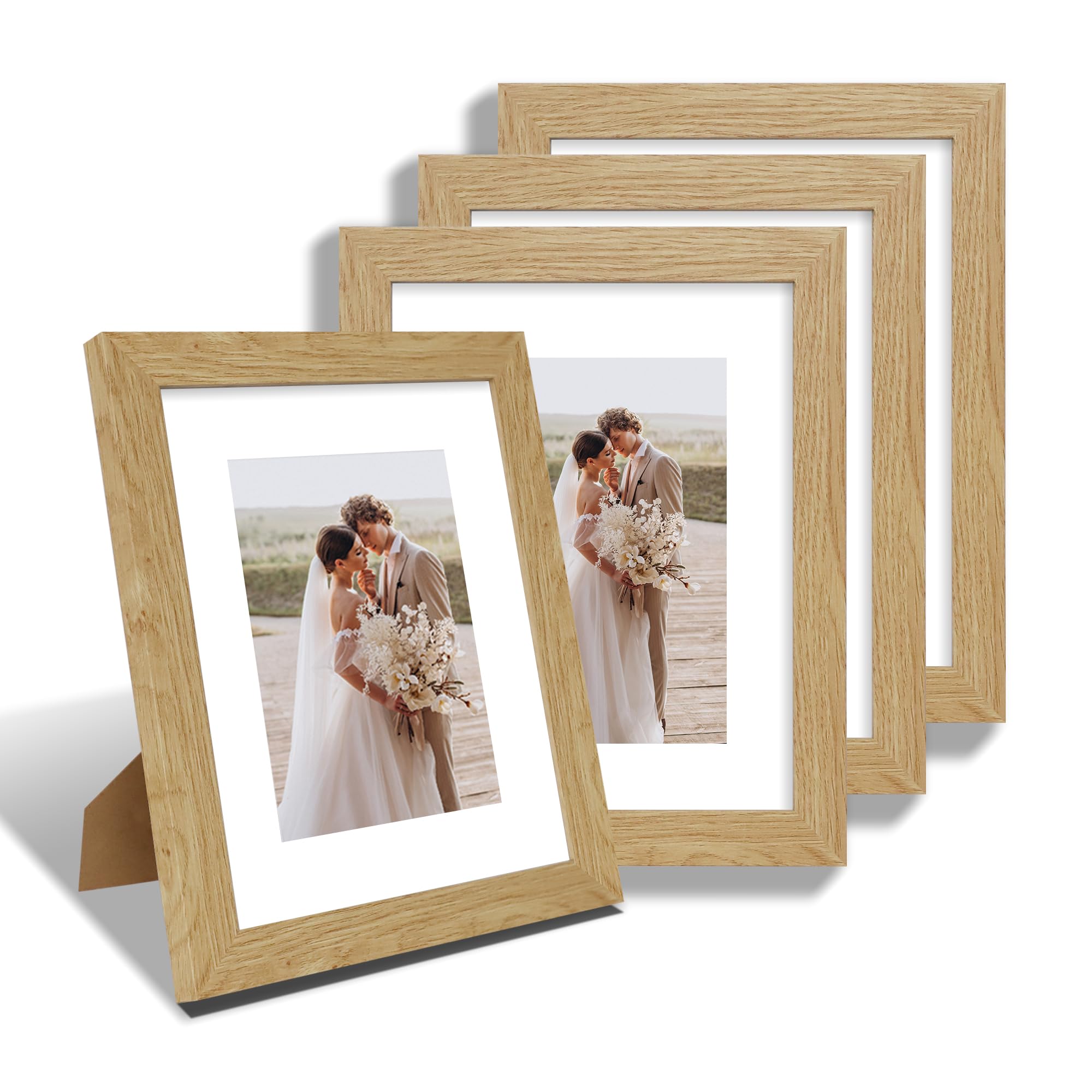 Hongkee 8x10 Picture Frame Set of 4, Made of Real Glass and Natural Oak Wooden Frame, 8 by 10 Photo for Wall or Tabletop - Displ
