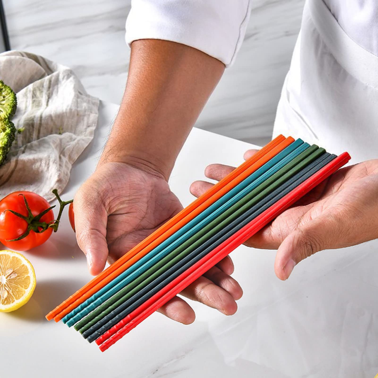 Joyzan Chopsticks Set, 5 Pairs Multicolor Reusable Chopsticks Silicone Chopsticks Sushi Non Slip Chinese Japanese Korean Style L