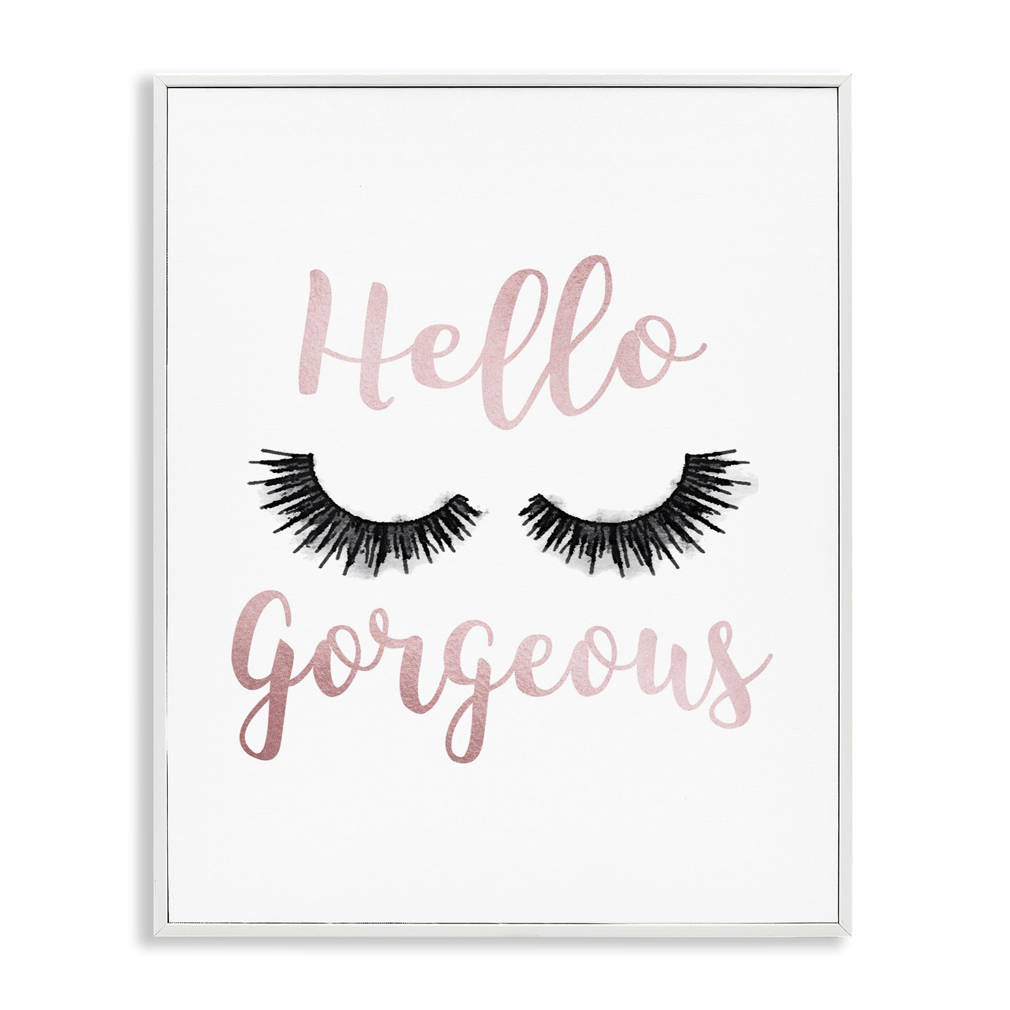 Stupell Industries Hello Gorgeous Black Eyelashes Typography, Design by Amanda Greenwood White Framed Wall Art, 16 x 20