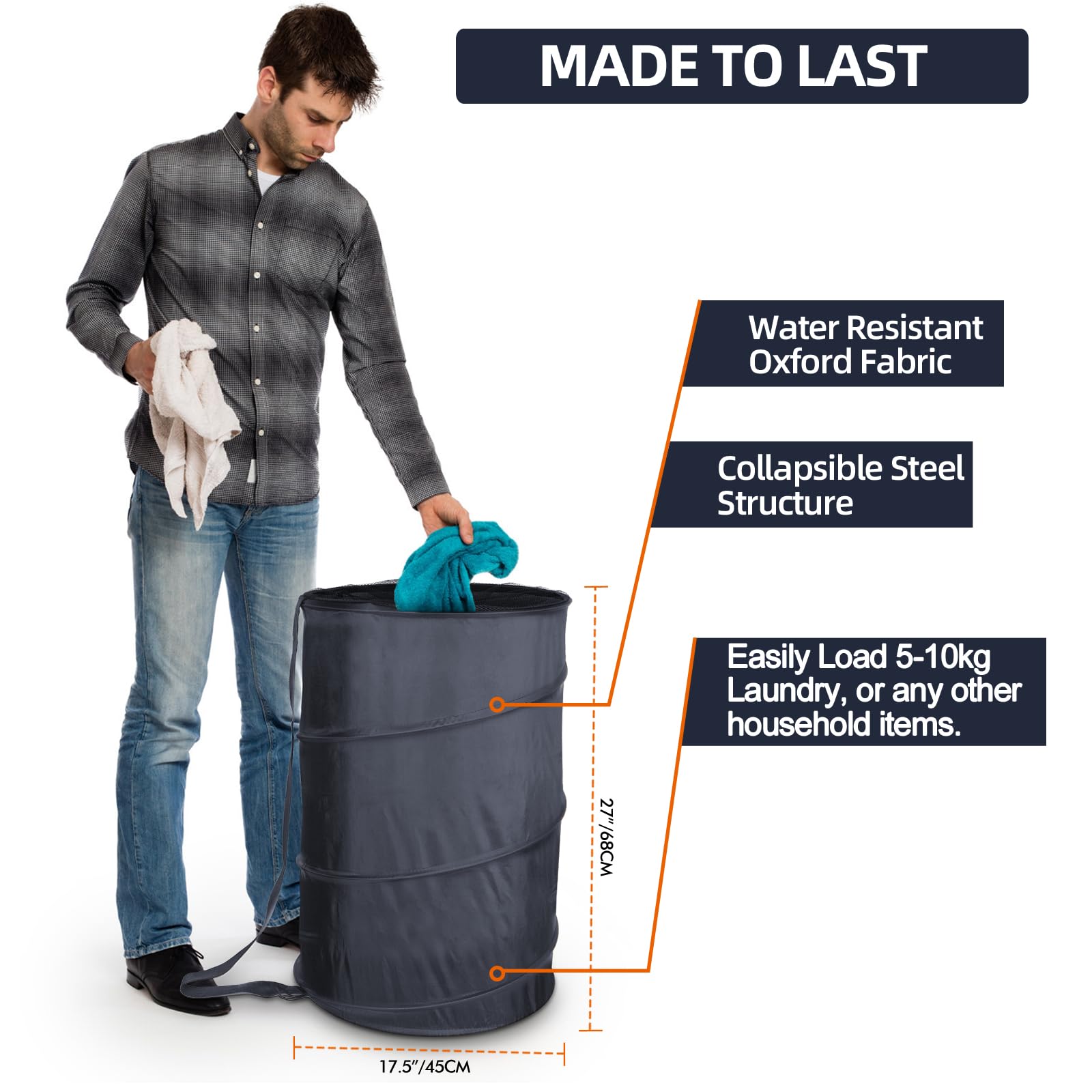 Battoo Collapsible Laundry Baskets- Foldable Hamper For Laundry Extra Large Pop Up Laundry Hamper 107L With Long Straps Drawstri