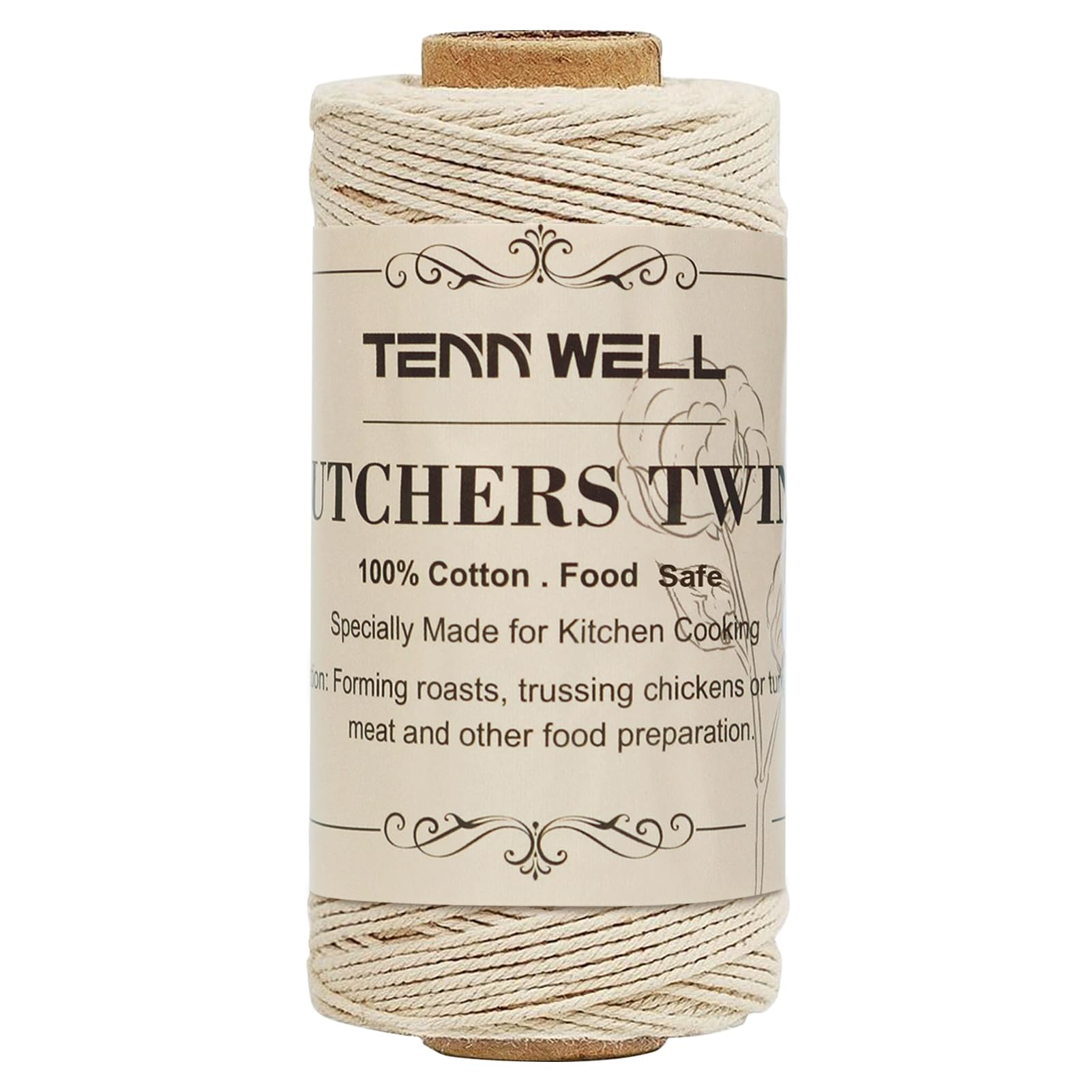 Tenn Well Butchers Cooking Twine, 328 Feet 3Ply 1Mm Cotton Bakers Twine, Food Safe Kitchen Twine String For Roasting, Trussing M