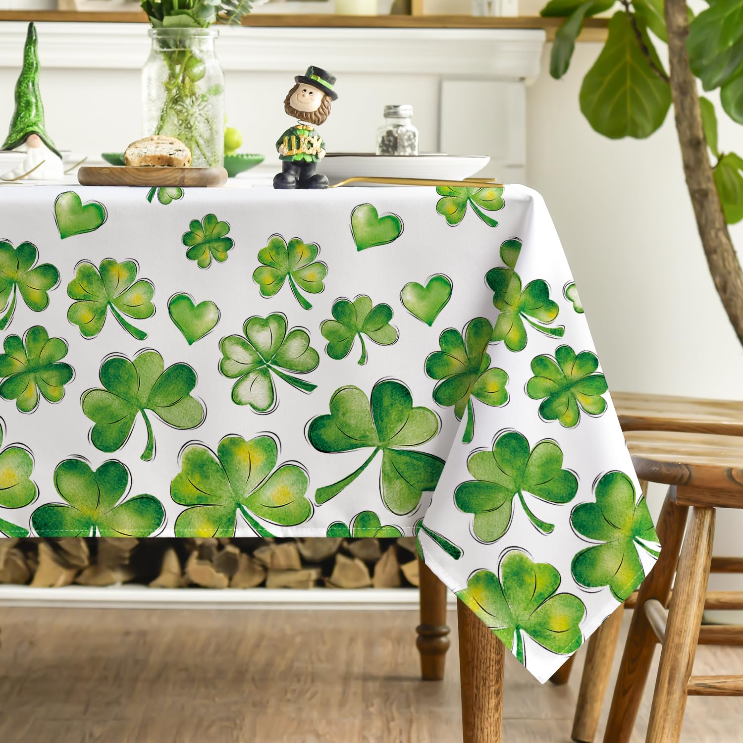 Horaldaily St. Patrick 'S Day Rectangular Tablecloth 60  120 Inch, Watercolor Shamrock Washable Table Cover For Party Picnic Din