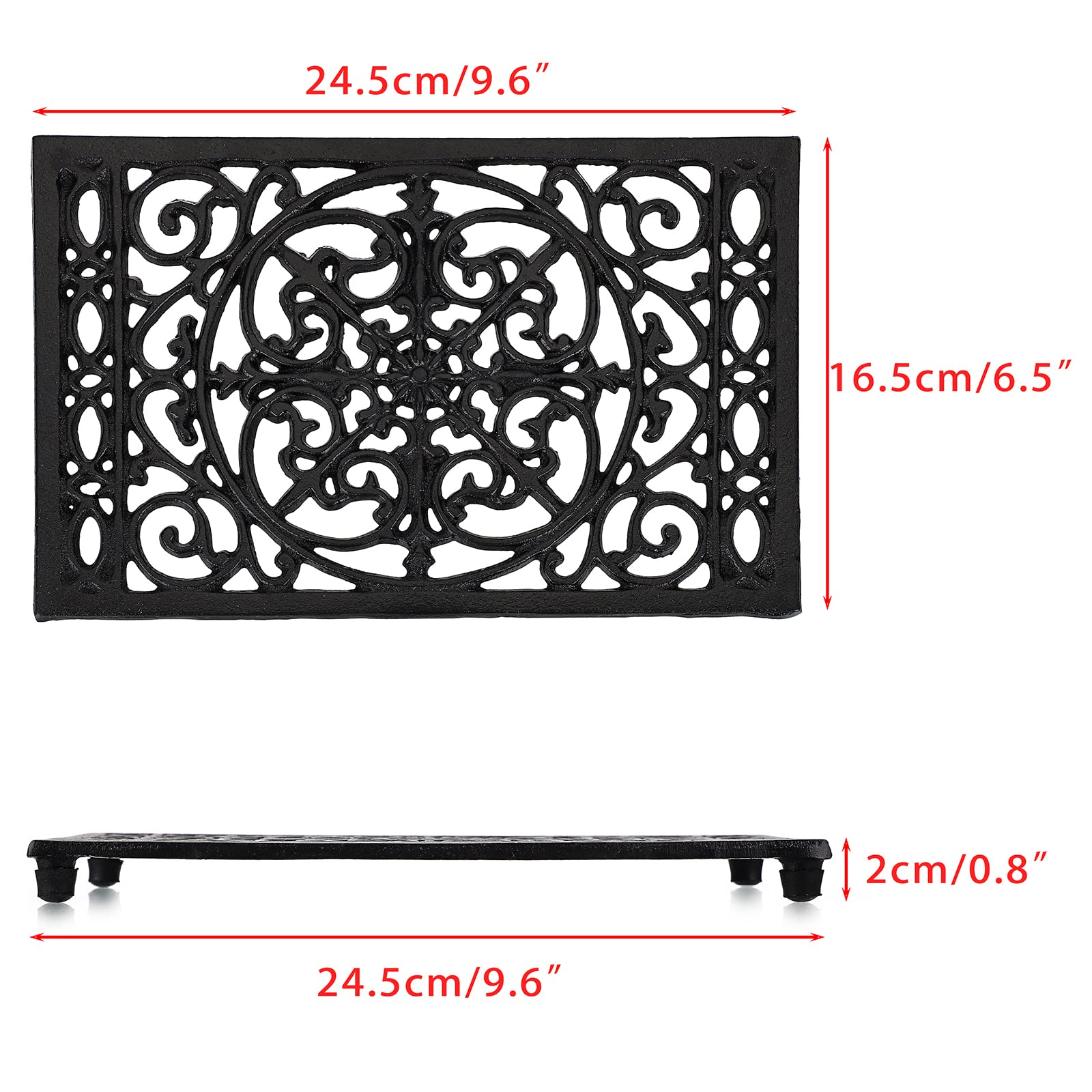 Sumnacon 1Pcs Rectangle Cast Iron Trivet - Heat Resistant Iron Trivet For Hot Dish Pot Pan Plate Teapot, Rustic Cast Iron Hot Di