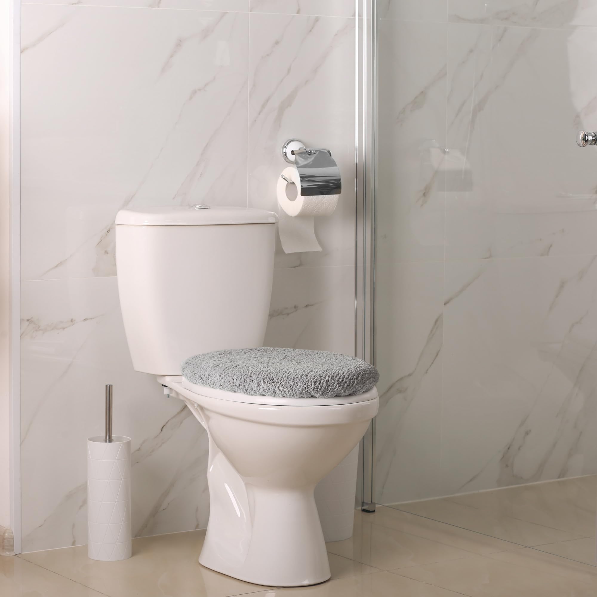 Town & Country Everyday Ultra Plush Solid Tufted Toilet Lid Cover, 18.5   X19.6, Grey
