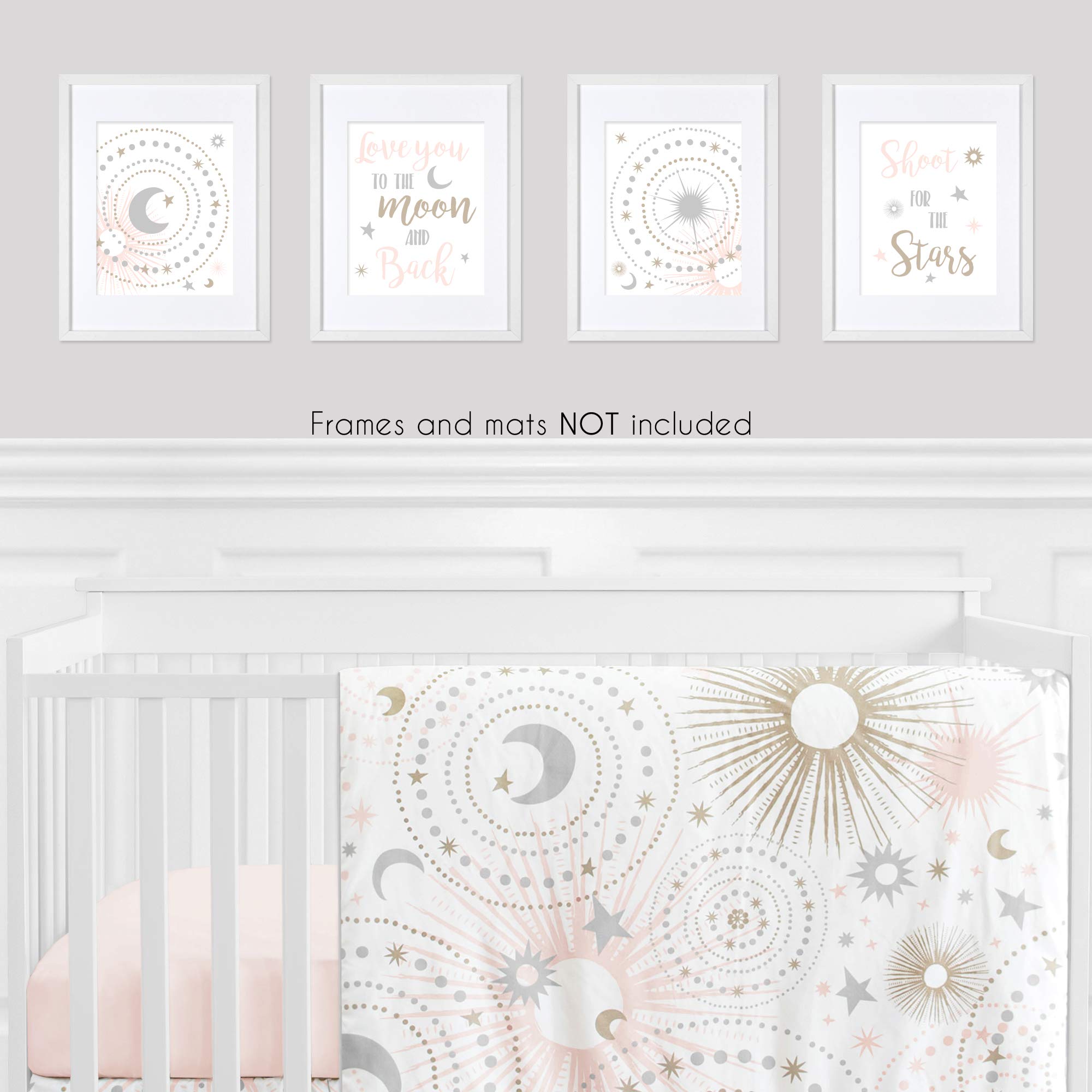 Sweet Jojo Designs Blush Pink, Gold, Grey And White Star And Moon Wall Art Prints Room Decor For Baby, Nursery, And Kids For Cel
