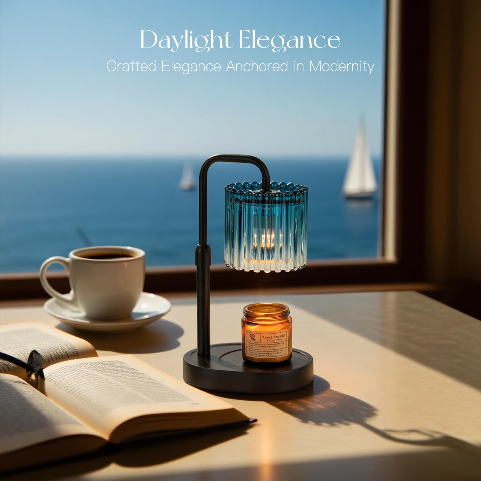 Candeldo Candle Warmer Lamp with Timer: Navy Blue Candle Warming Lamp with 2 Bulbs Height Adjustable Wax Melt Dimmable Bedroom D