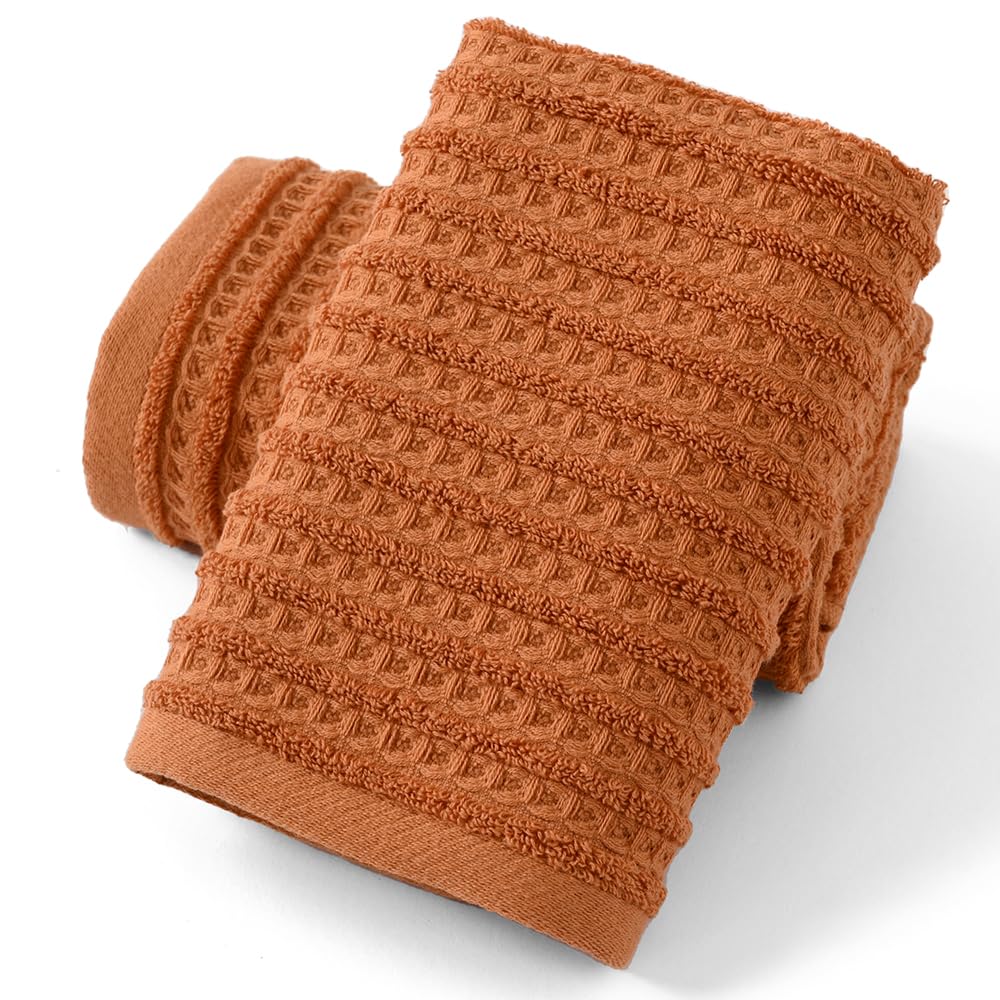 Sense Gnosis Waffle Hand Towel Striped Pattern Soft 100% Cotton Ultra Absorbent Hand Towels For Bathroom 13 X 29 Inch (Coral Ora