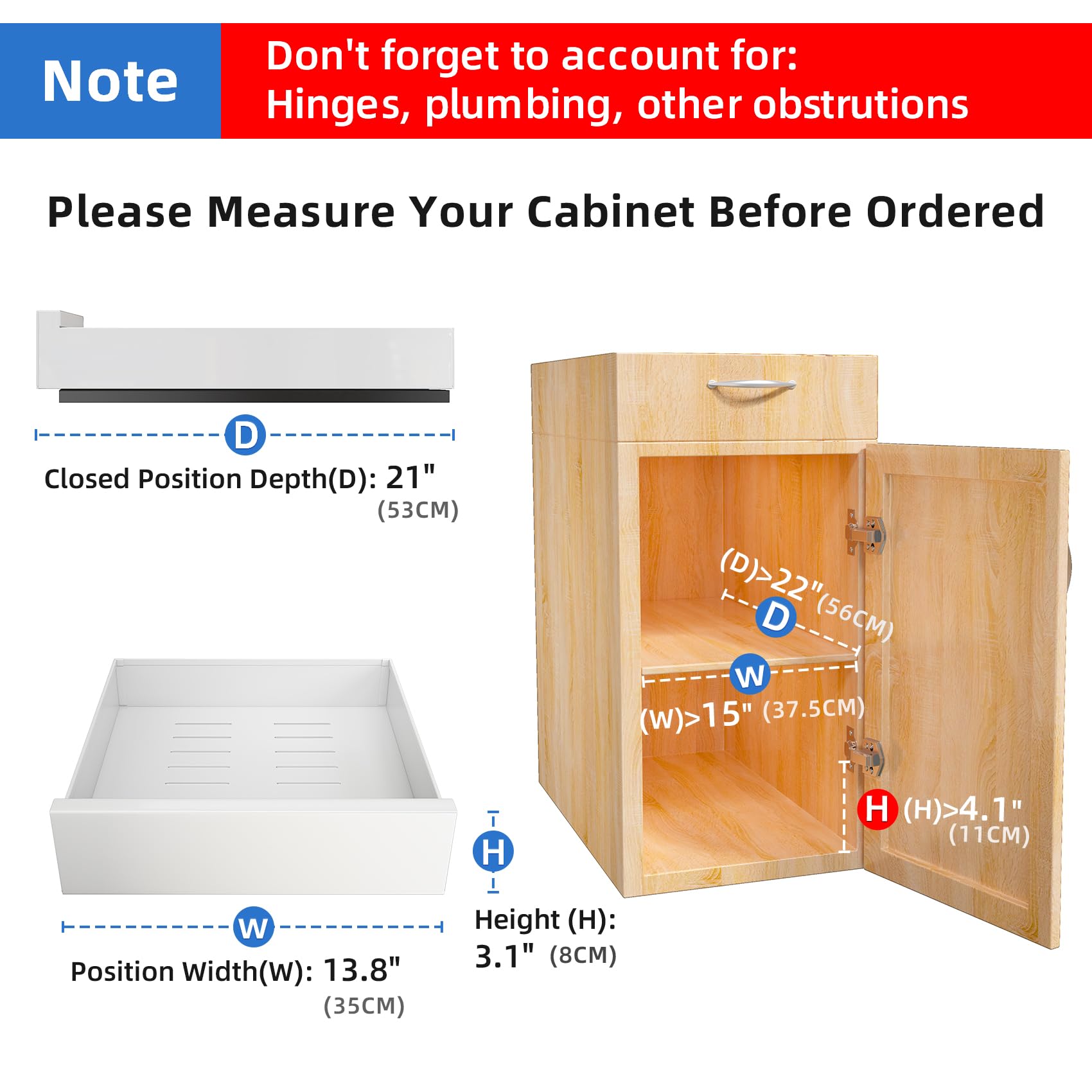 Pull Out Cabinet Organizer, 21''Deep, Slide Out Drawers For Kitchen Cabinets, Under Sink Pull-Out Home Organizers With Adhesive