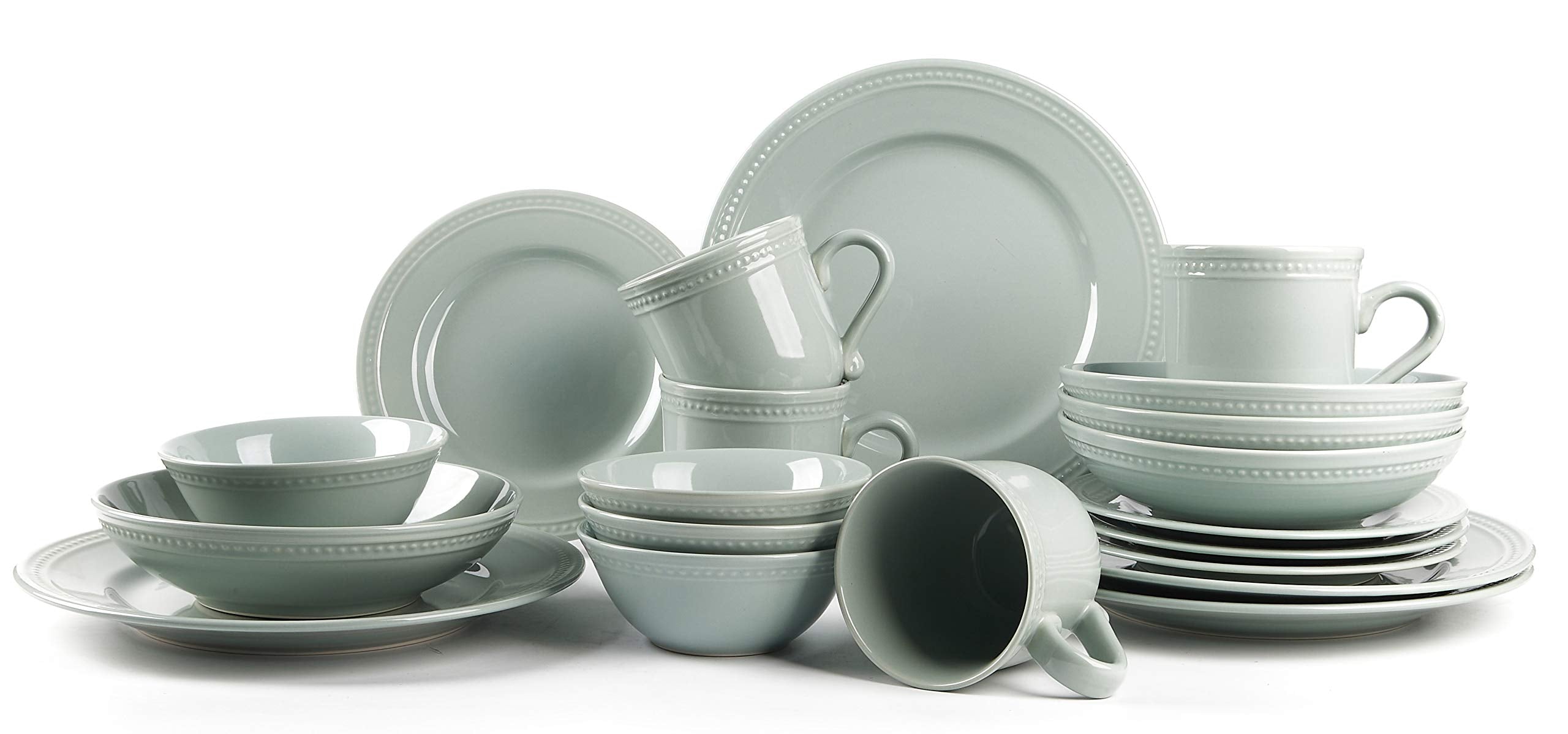 HomeVss, Pearl Dots Stoneware Dinnerware Set (20pc Set, Teal)