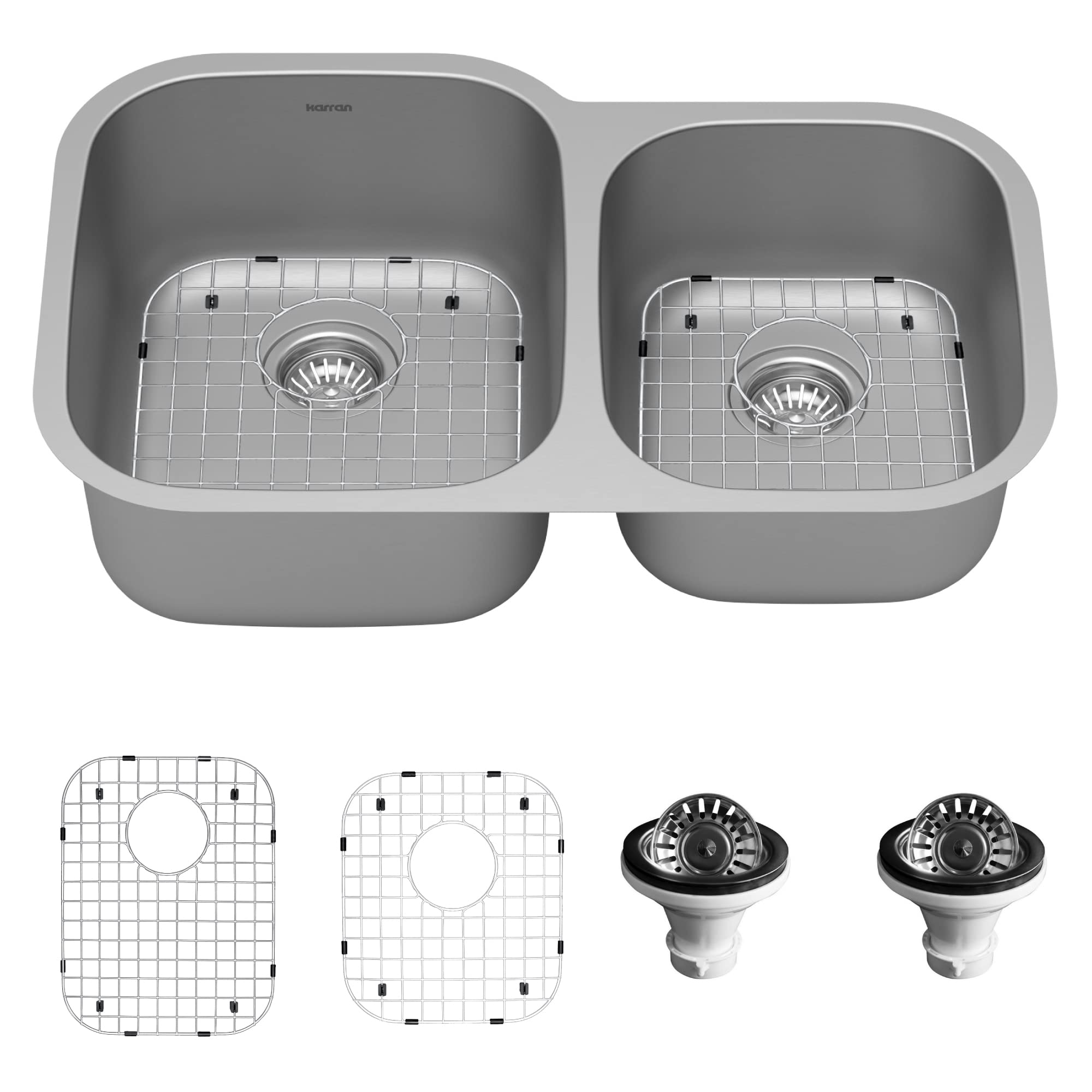 Karran 32 Undermount 18-Gauge Stainless Steel 60/40 Double Bowl Kitchen Sink Kit